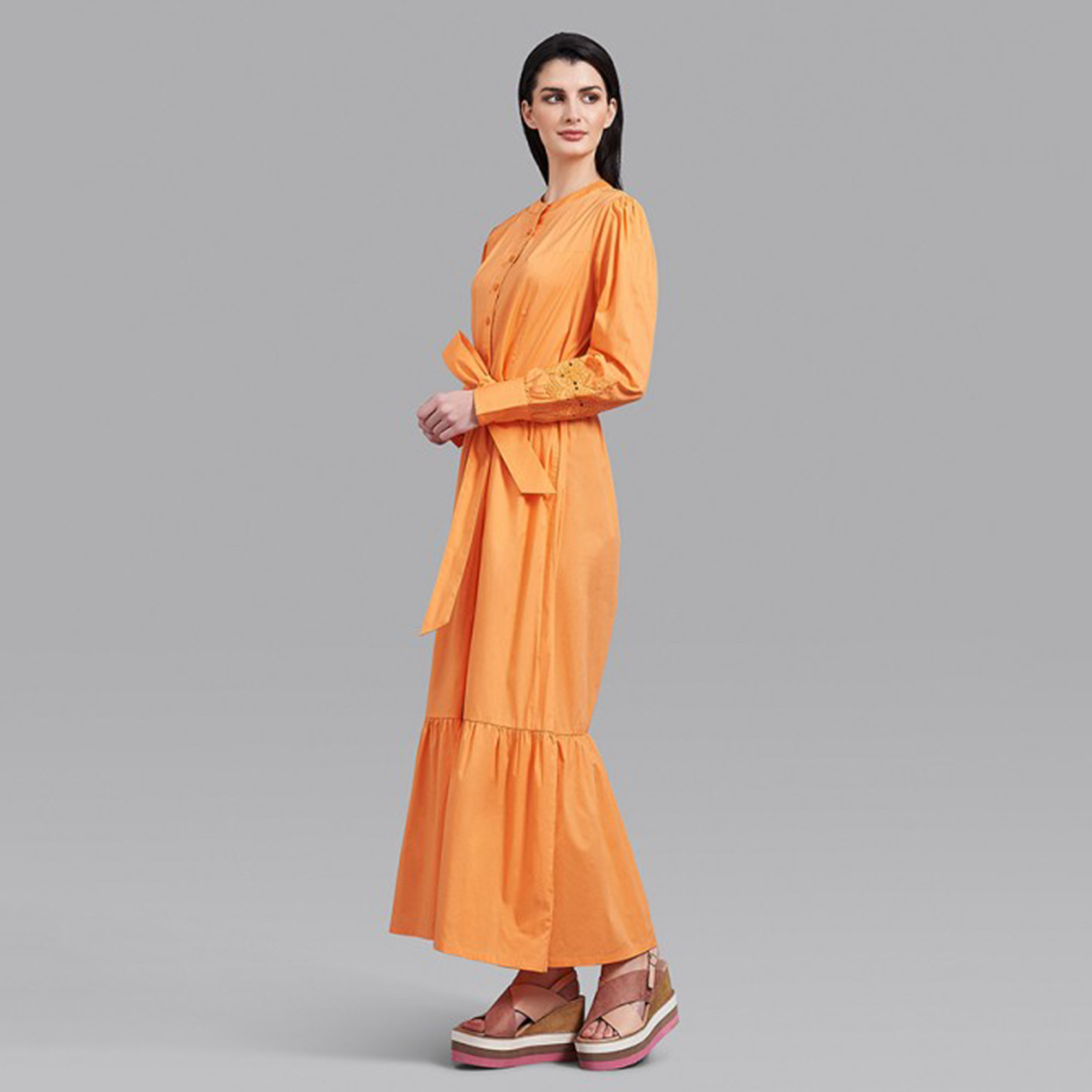 Beverly Hills Polo Club Women Orange Plain Tie Belt Maxi Dress-women-clothing-dresses-image-2