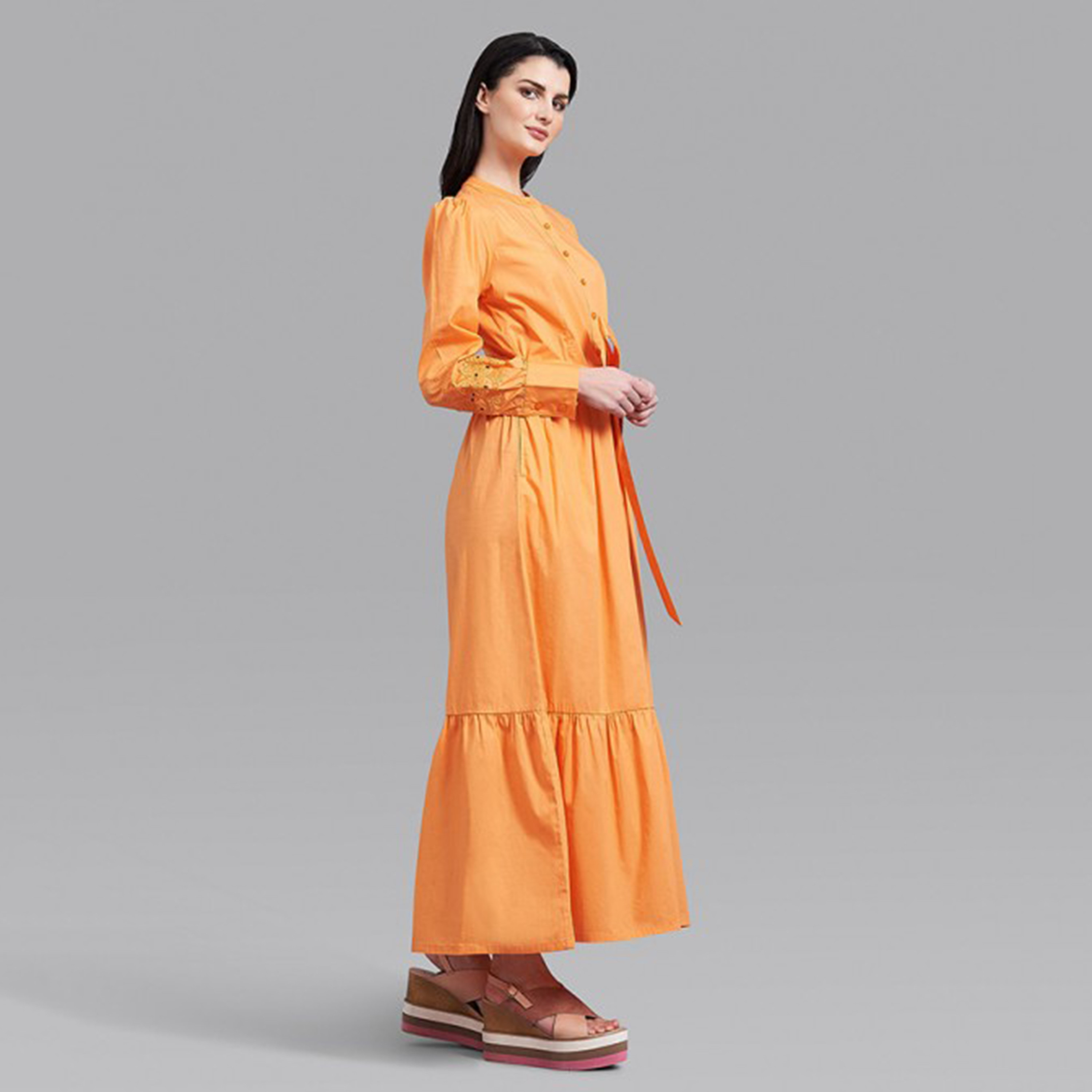 Beverly Hills Polo Club Women Orange Plain Tie Belt Maxi Dress-women-clothing-dresses-image-3