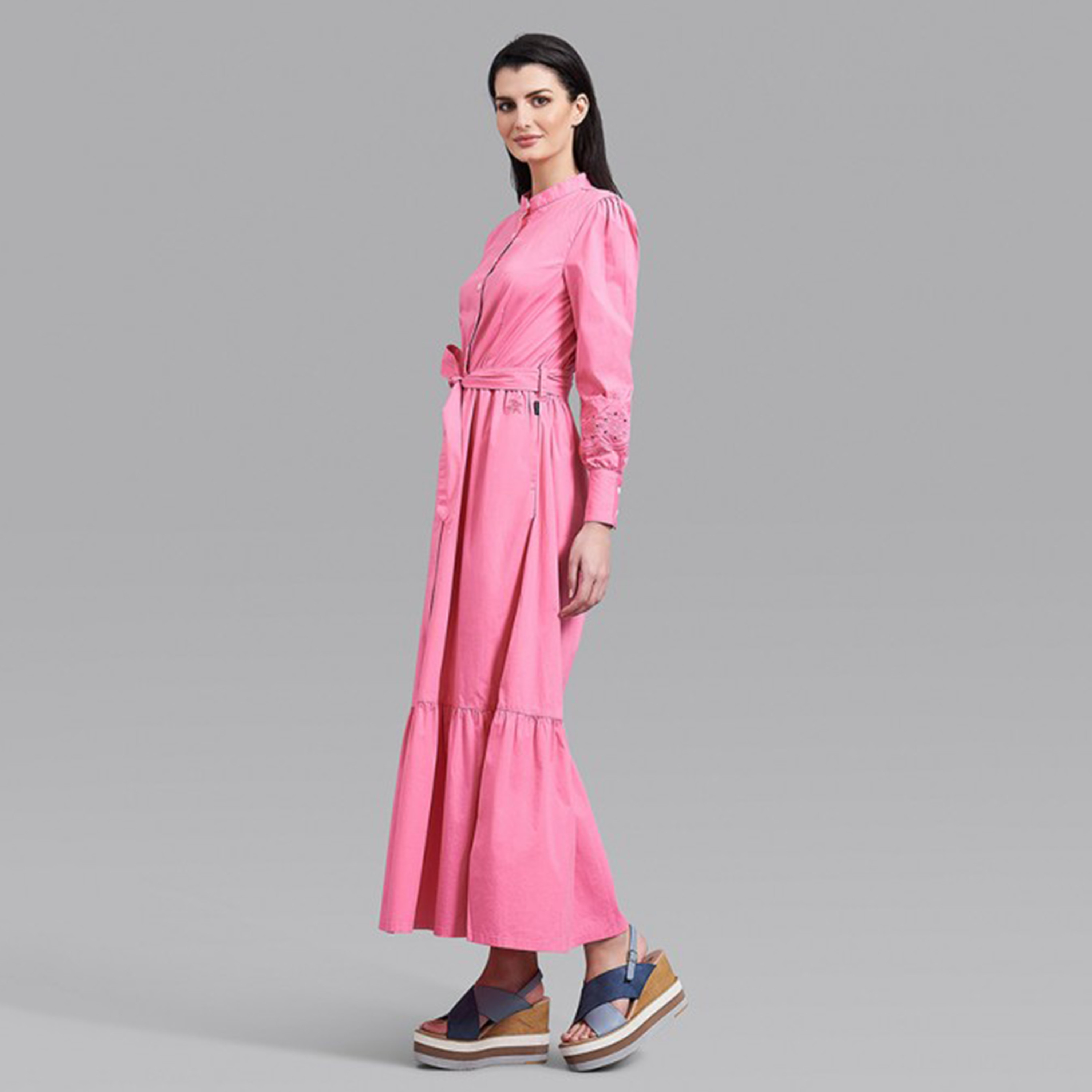 فستان ماكسي نسائي بحزام عنق من بيفرلي هيلز بولو كلوب بلون برتقالي سادة-women-clothing-dresses-image-6