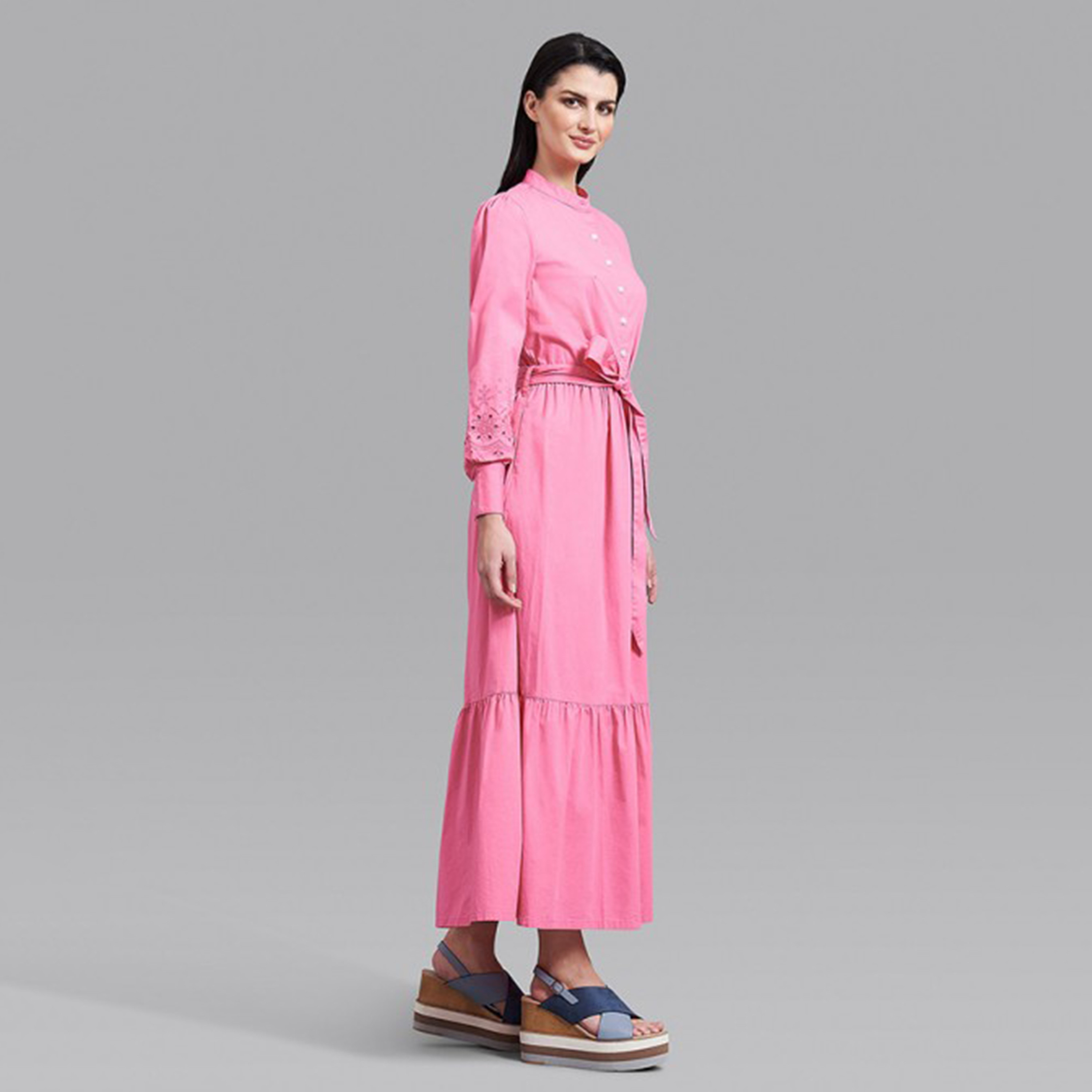 فستان ماكسي نسائي بحزام عنق من بيفرلي هيلز بولو كلوب بلون برتقالي سادة-women-clothing-dresses-image-7