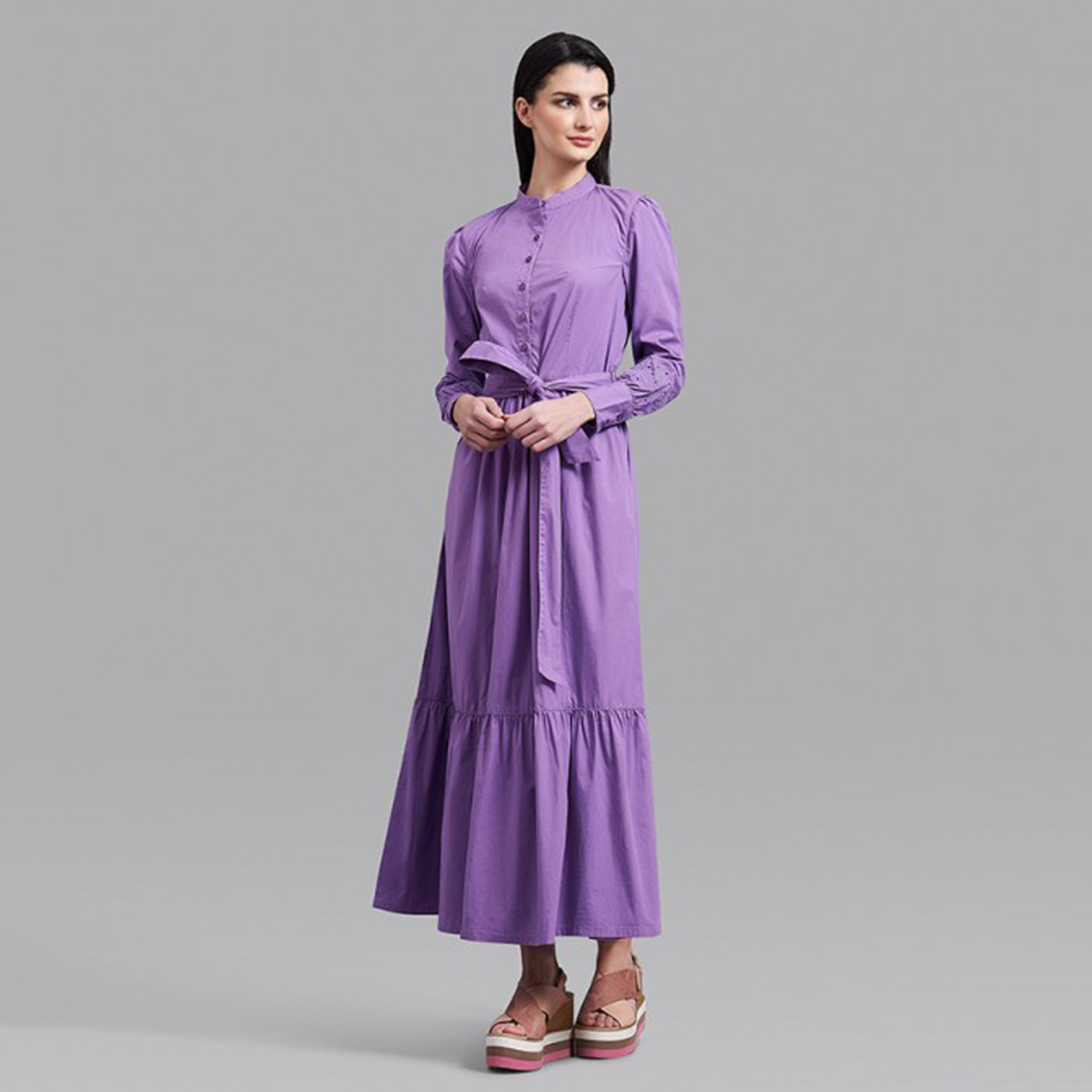 فستان ماكسي نسائي بحزام عنق من بيفرلي هيلز بولو كلوب بلون برتقالي سادة-women-clothing-dresses-image-9