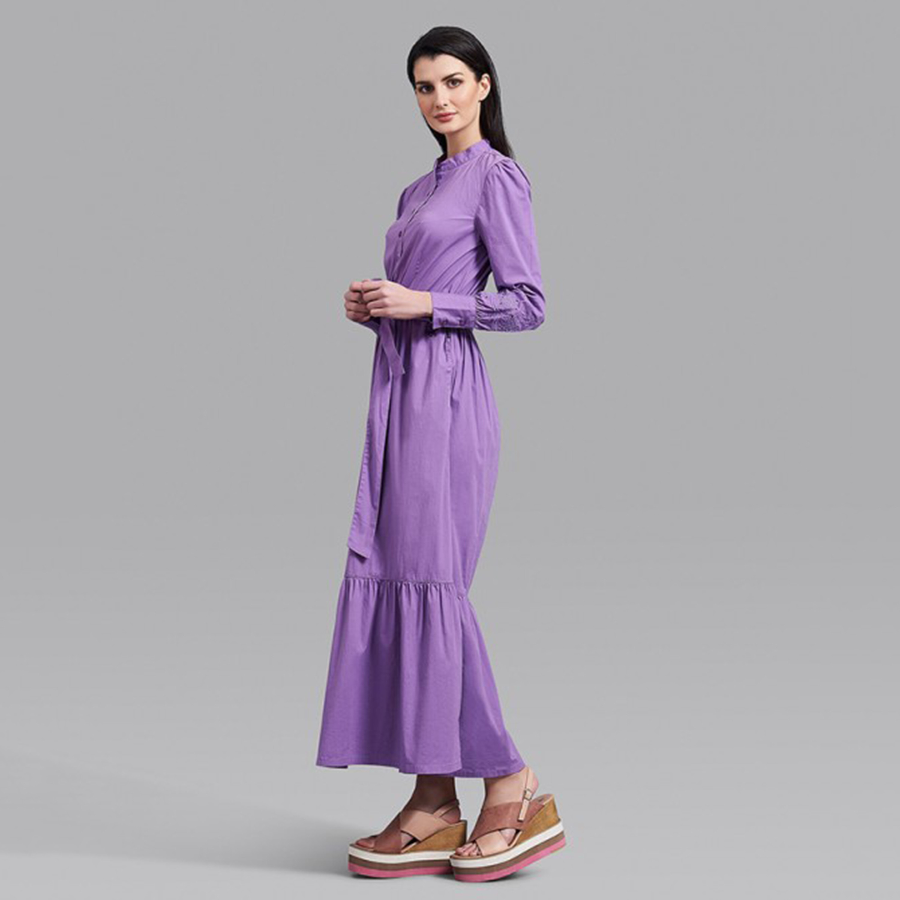 فستان ماكسي نسائي بحزام عنق من بيفرلي هيلز بولو كلوب بلون برتقالي سادة-women-clothing-dresses-image-10