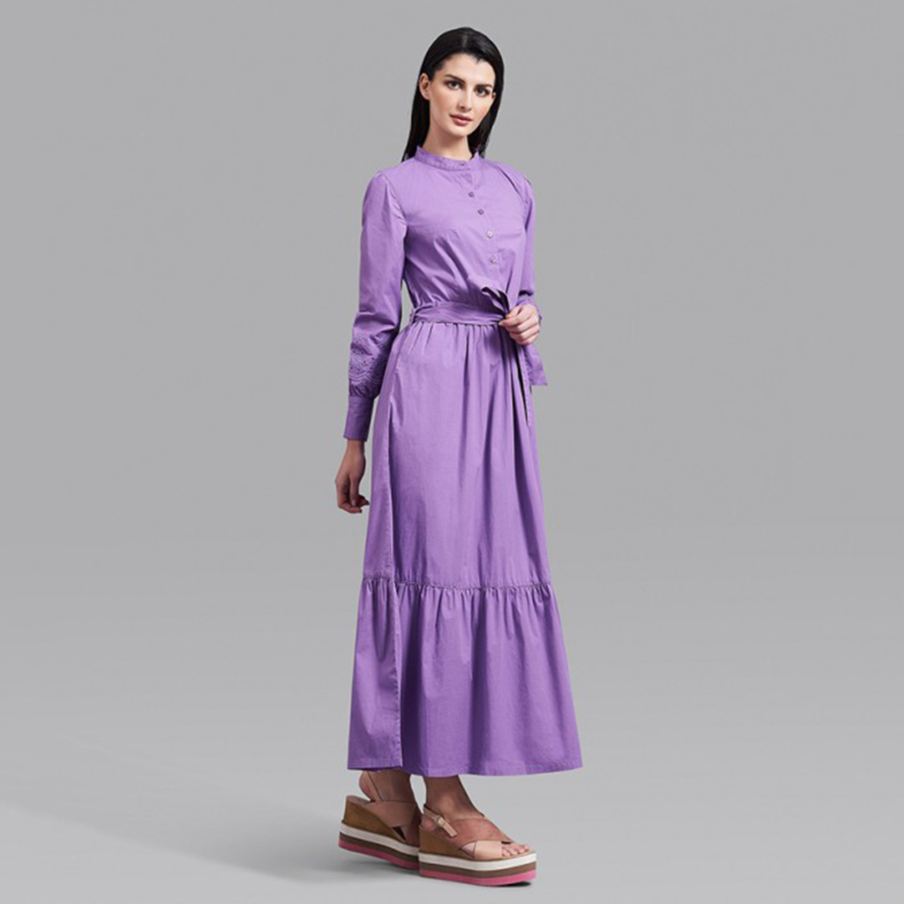 فستان ماكسي نسائي بحزام عنق من بيفرلي هيلز بولو كلوب بلون برتقالي سادة-women-clothing-dresses-image-11