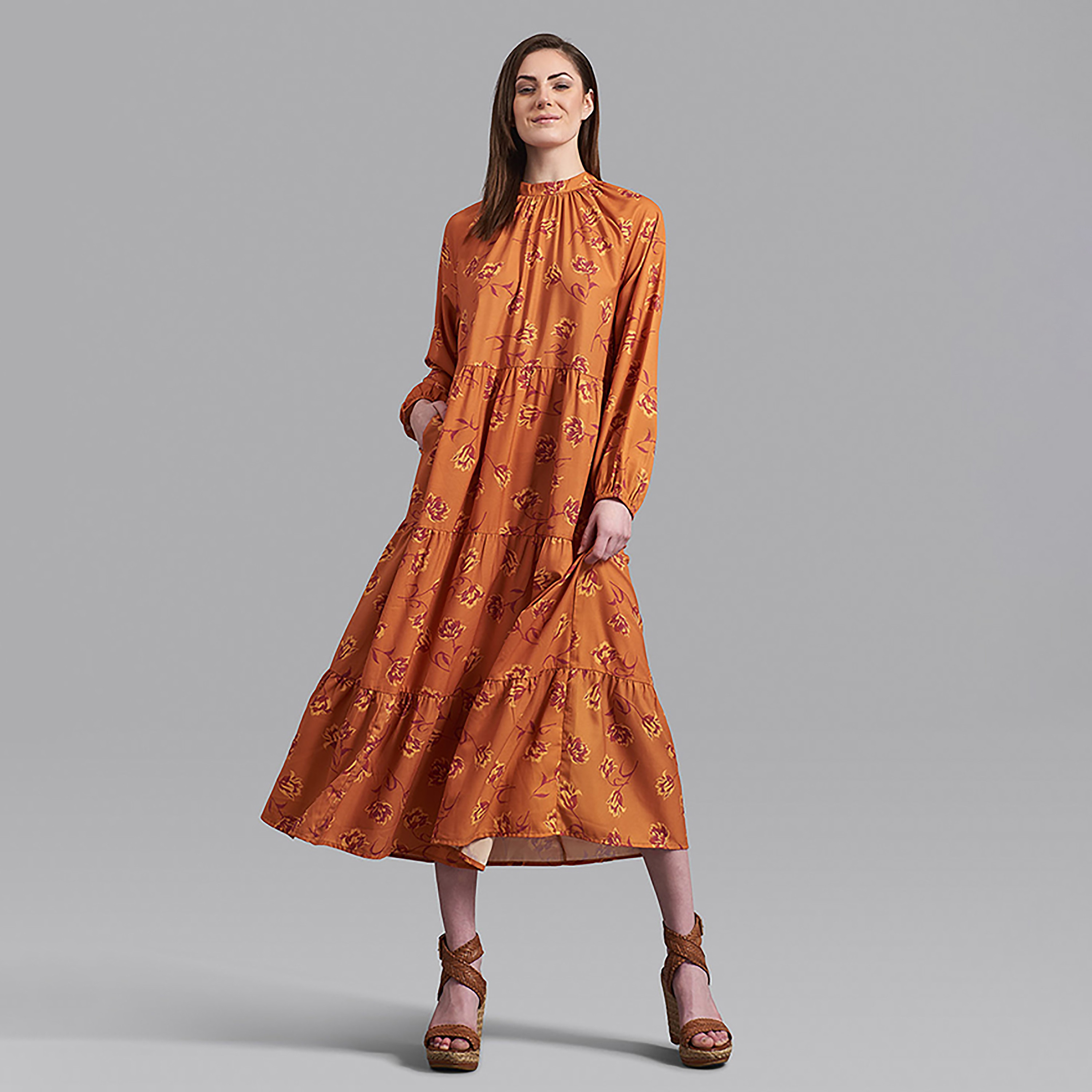 Beverly Hills Polo Club Floral High Neck Midi Dress-women-clothing-dresses-image-1