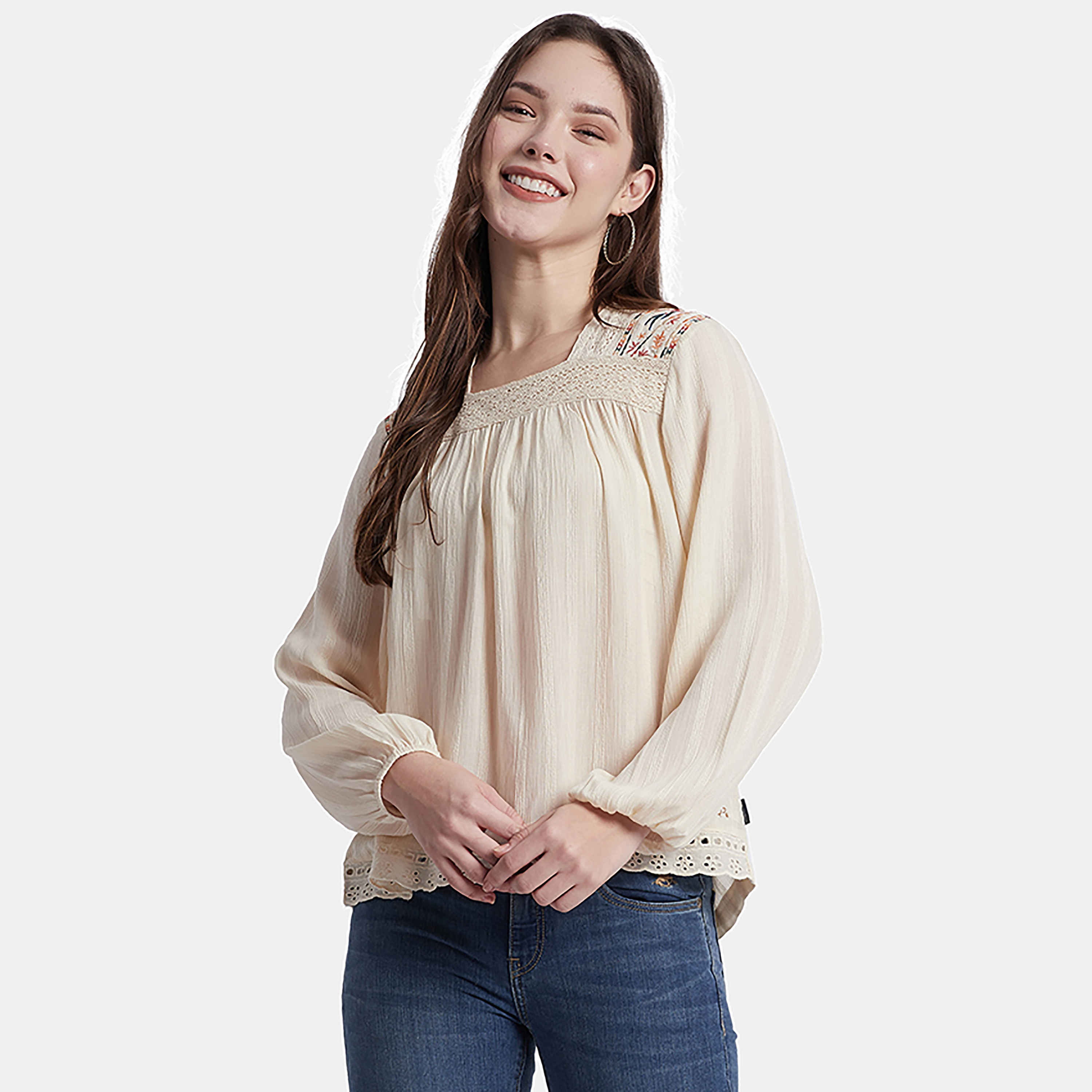 توب من بيفرلي هيلز بولو كلوب ذو مطرز بياقة مربعة وأكمام طويلة-women-clothing-shirtsandblouses-blouses-image-1