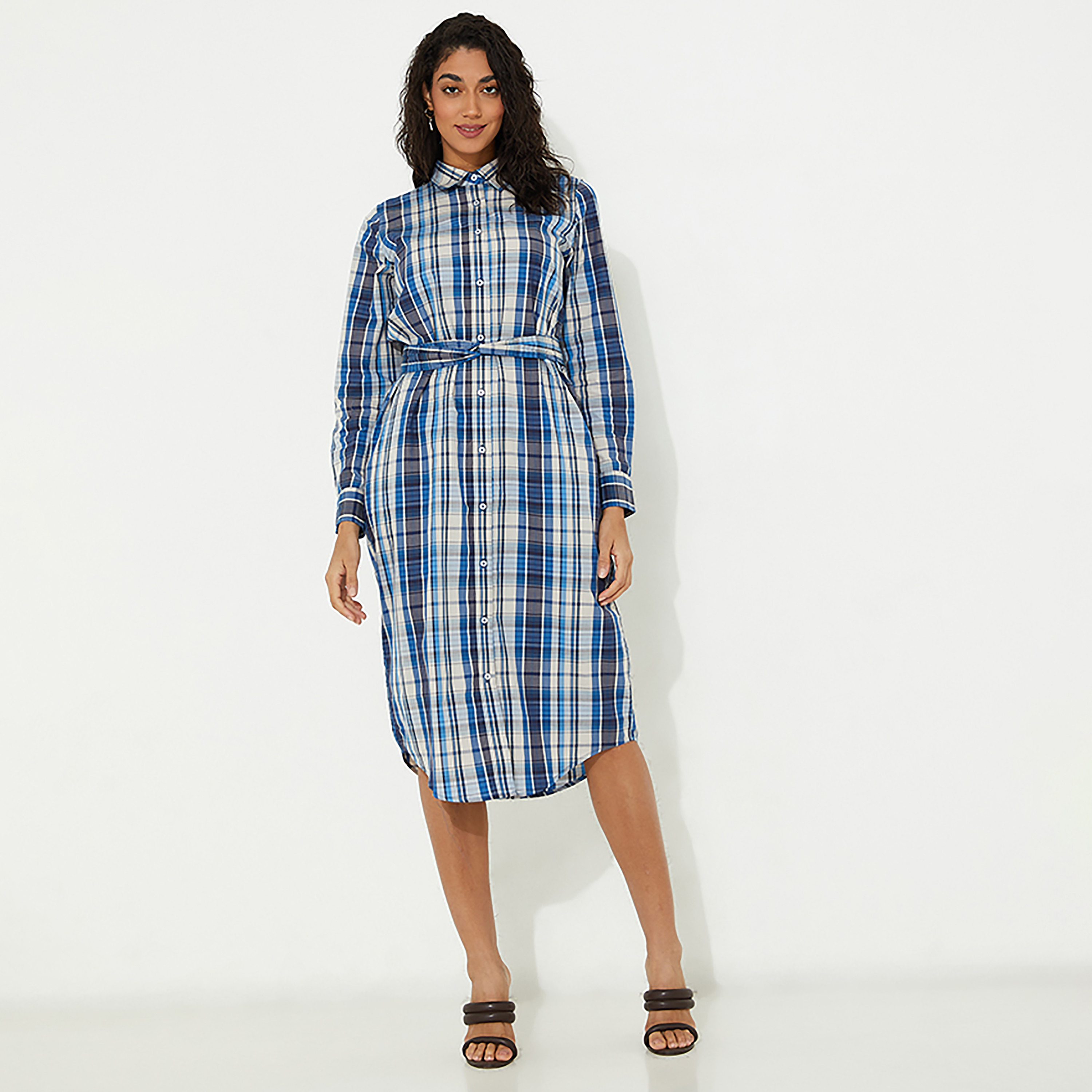 فستان قميص متوسط الطول بياقة مربعات من بيفرلي هيلز بولو كلوب-women-clothing-dresses-image-1