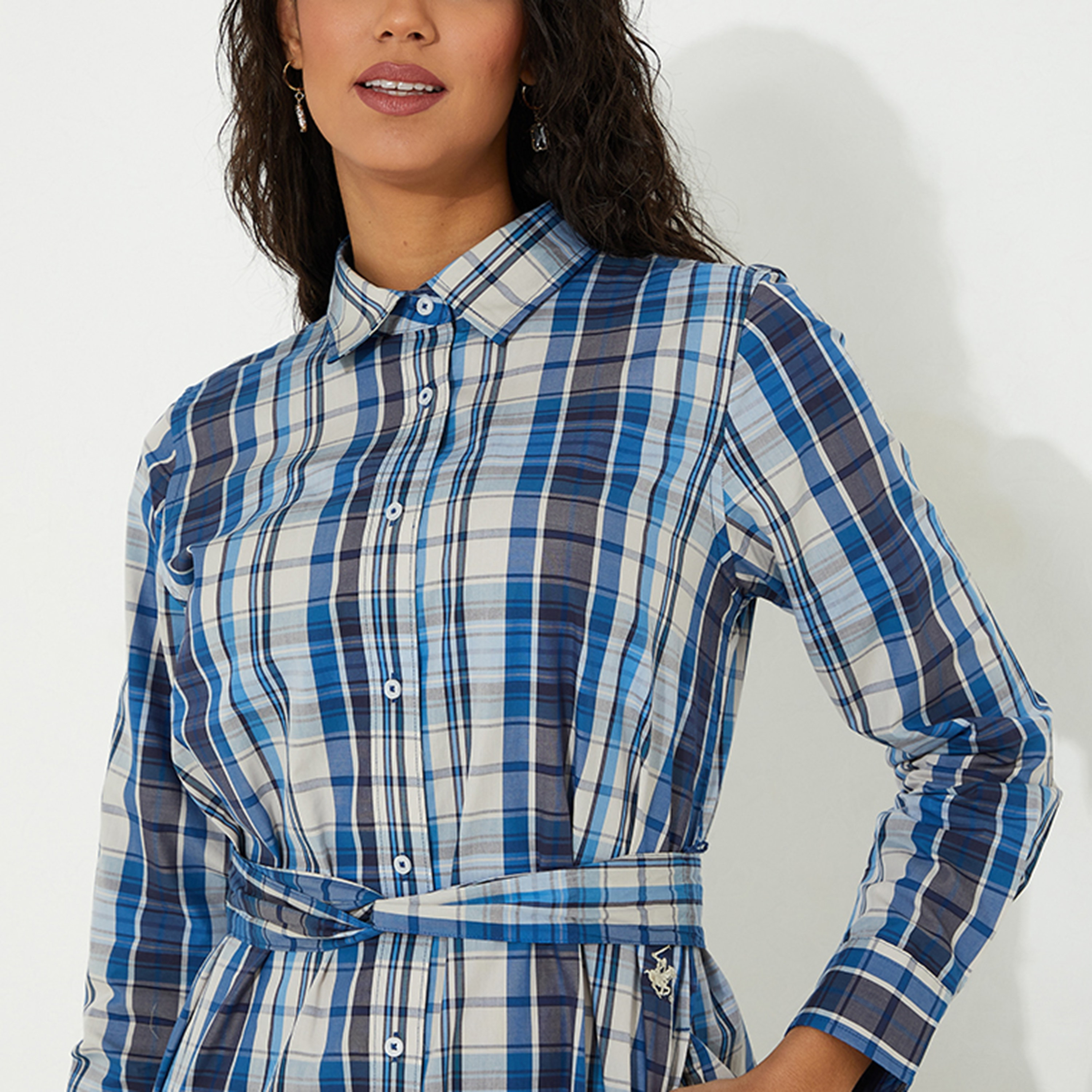 فستان قميص متوسط الطول بياقة مربعات من بيفرلي هيلز بولو كلوب-women-clothing-dresses-image-3