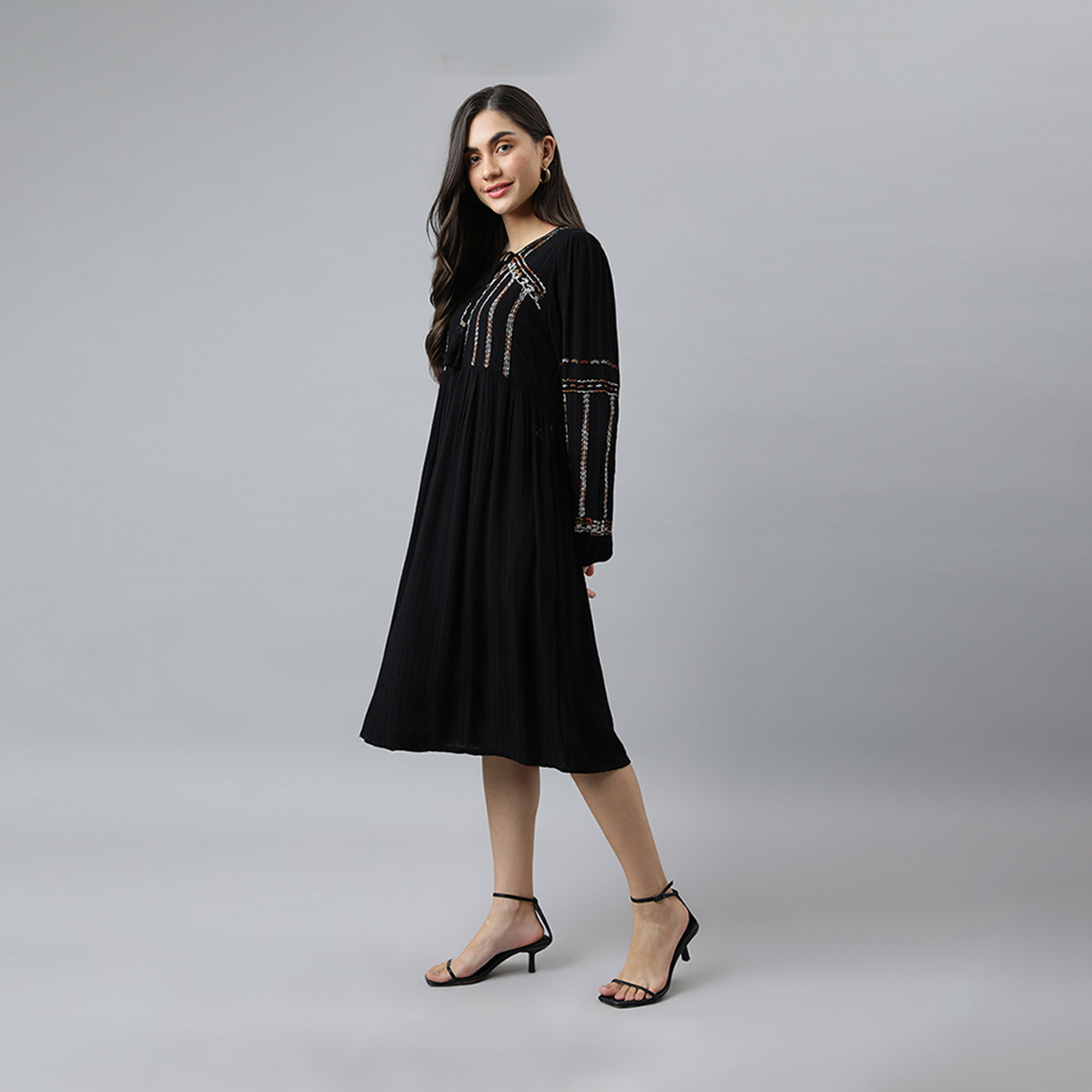 Beverly Hills Polo Club Embroidered Tie-Neck A-line Midi Dress-women-clothing-dresses-image-2