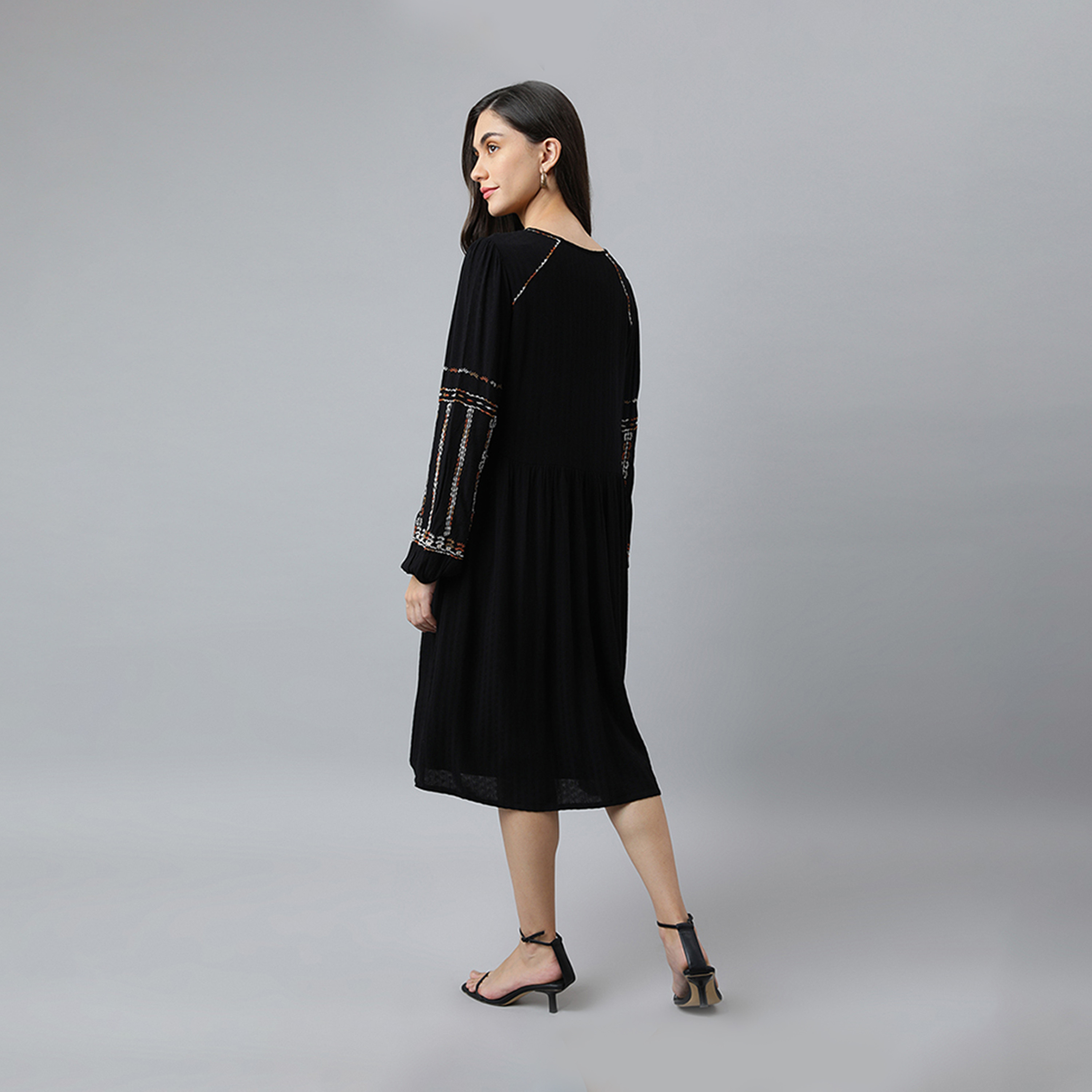 Beverly Hills Polo Club Embroidered Tie-Neck A-line Midi Dress-women-clothing-dresses-image-4
