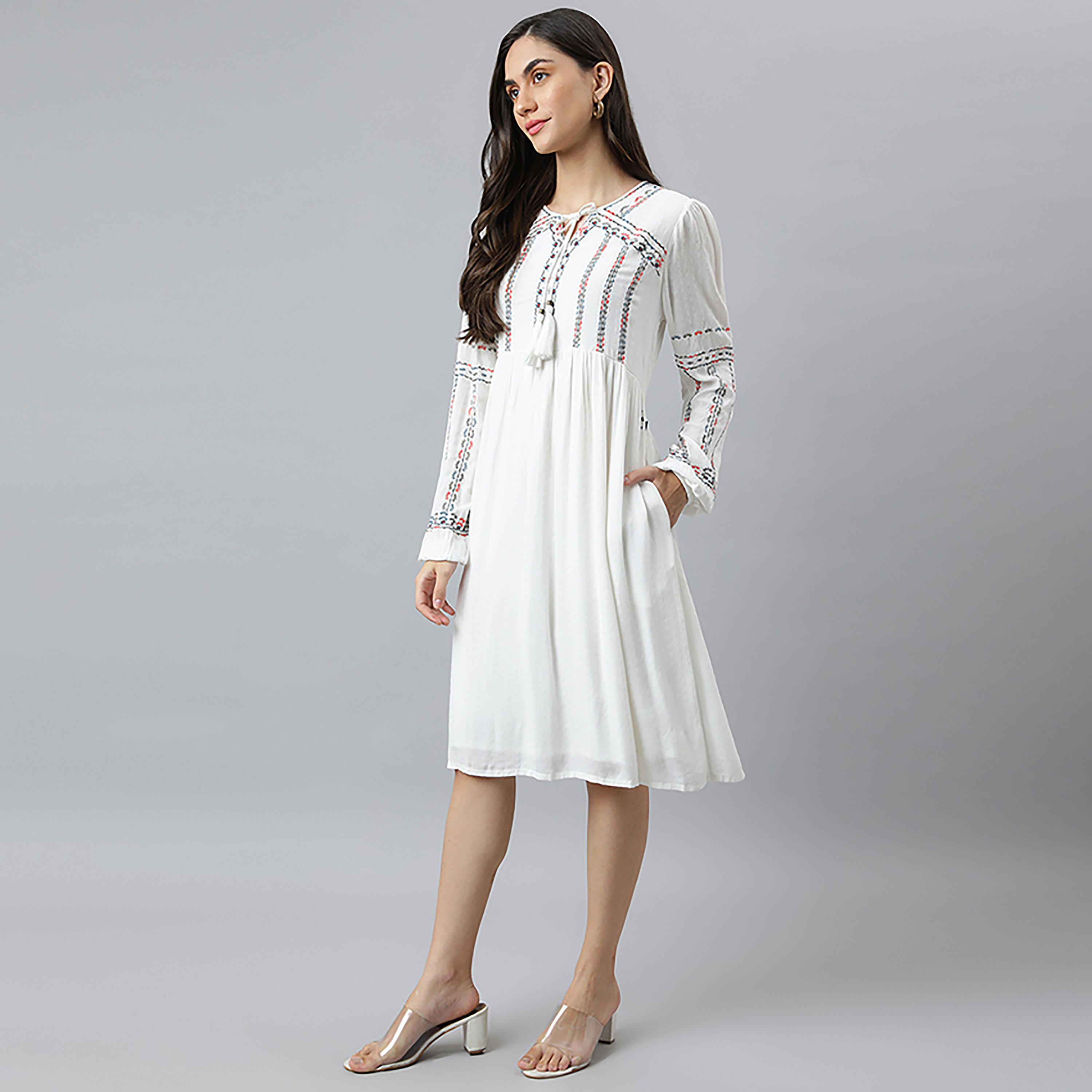 Beverly Hills Polo Club Embroidered Keyhole Neck Woven Knee Dress-women-clothing-dresses-image-2