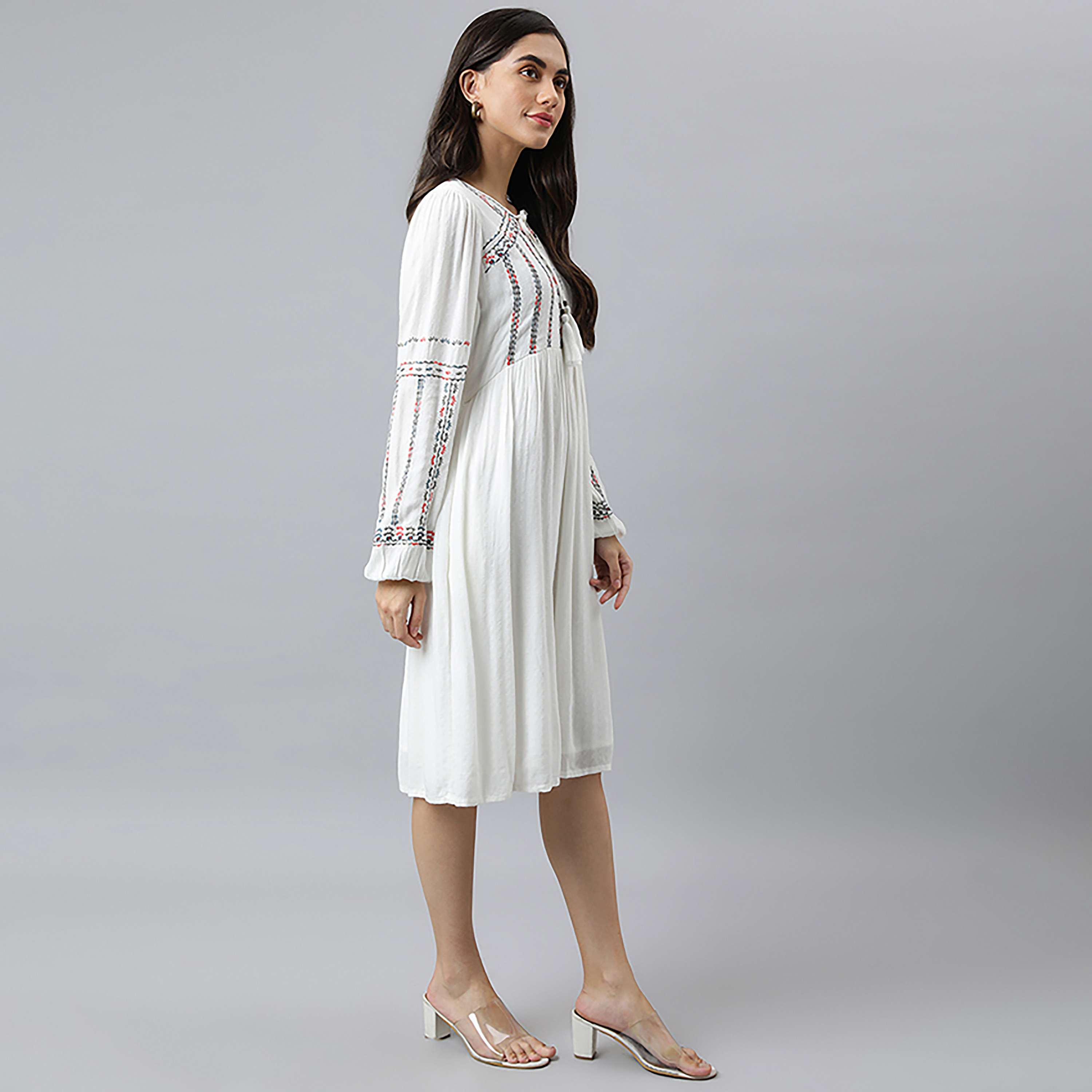 Beverly Hills Polo Club Embroidered Keyhole Neck Woven Knee Dress-women-clothing-dresses-image-3