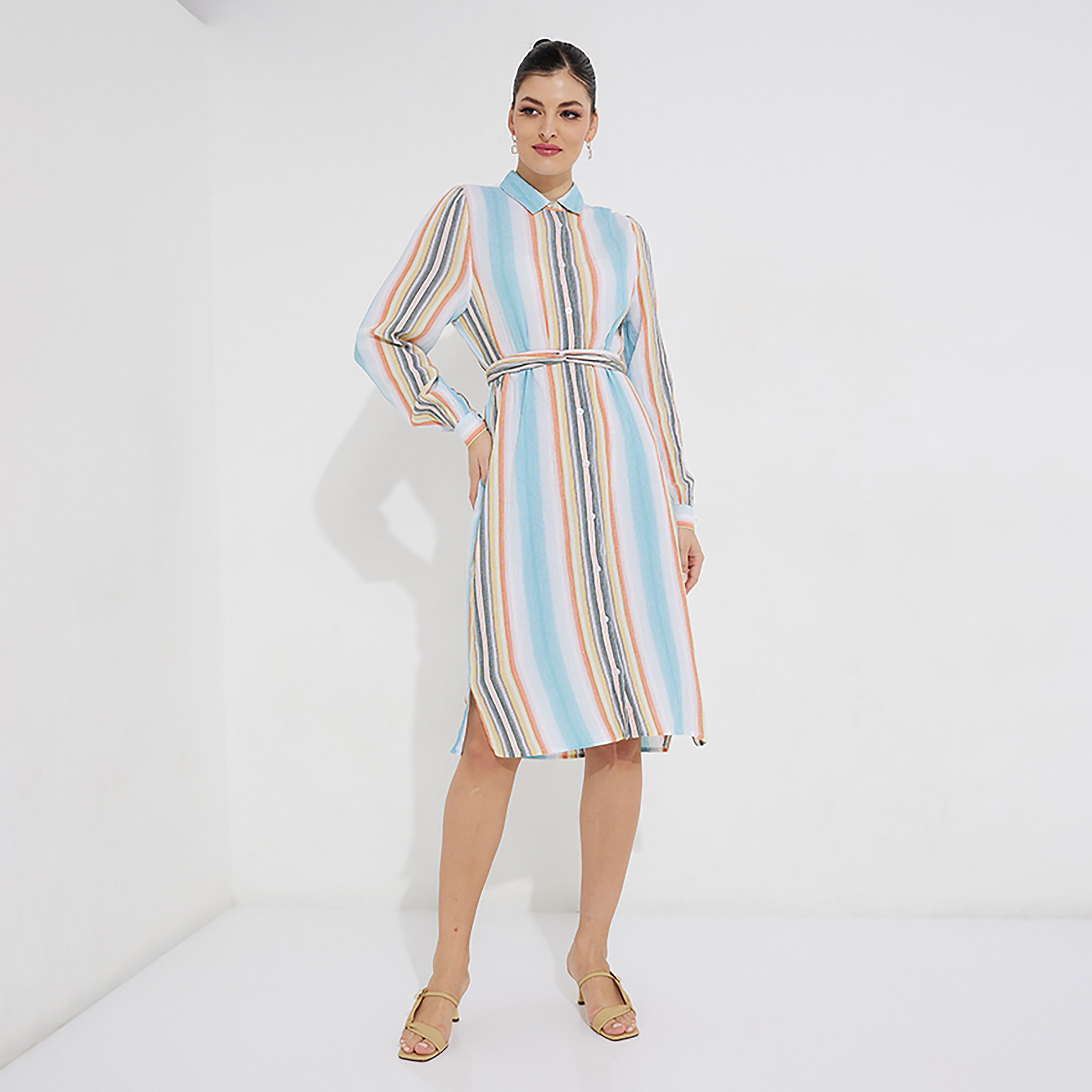 Beverly Hills Polo Club Striped Collared Midi Shirt Dress-women-clothing-dresses-image-1