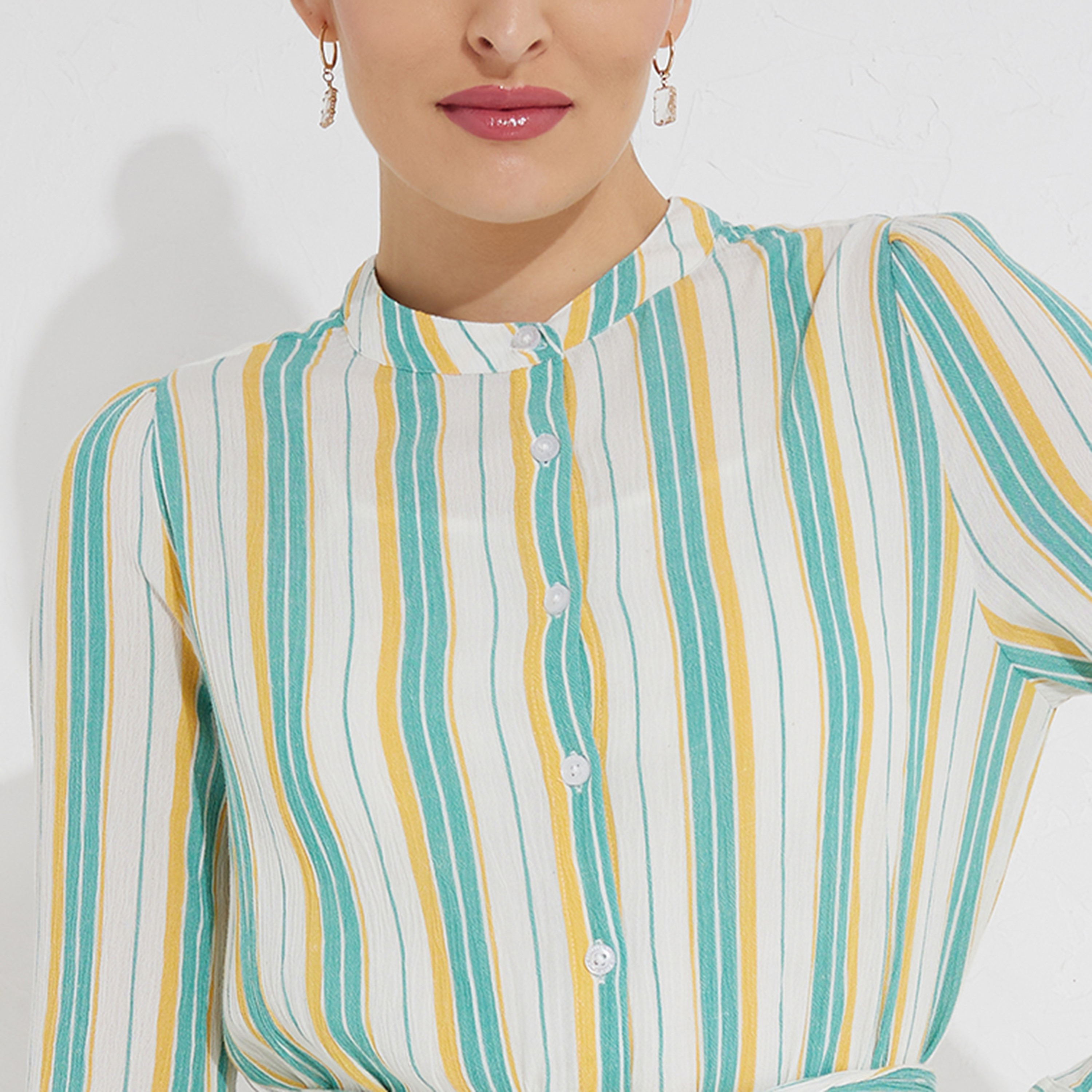 فستان قميص من بيفرلي هيلز بولو كلوب مخطط ماندارين وطول الركبة-women-clothing-dresses-image-3