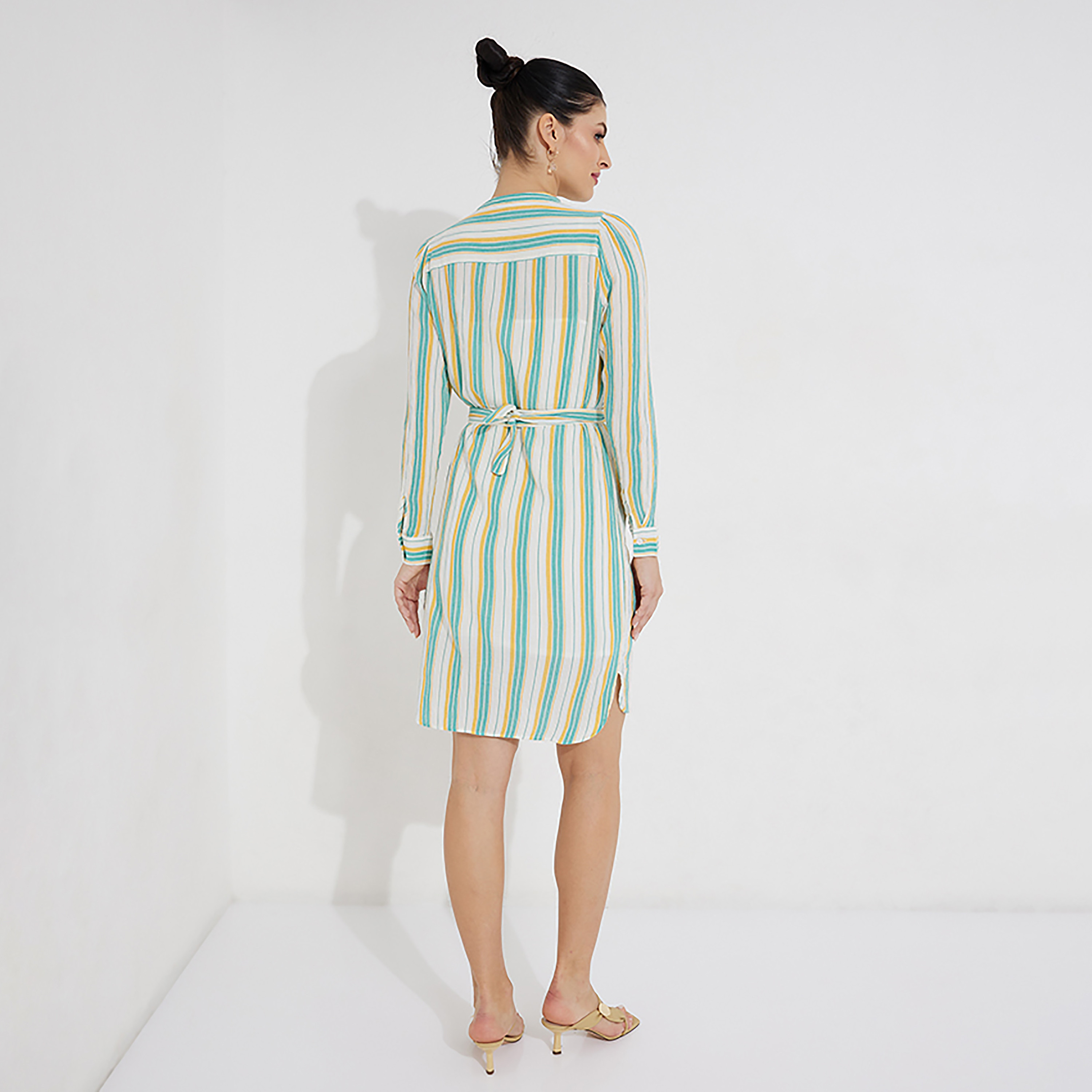 Beverly Hills Polo Club Striped Mandarin Knee Length Shirt Dress-women-clothing-dresses-image-4