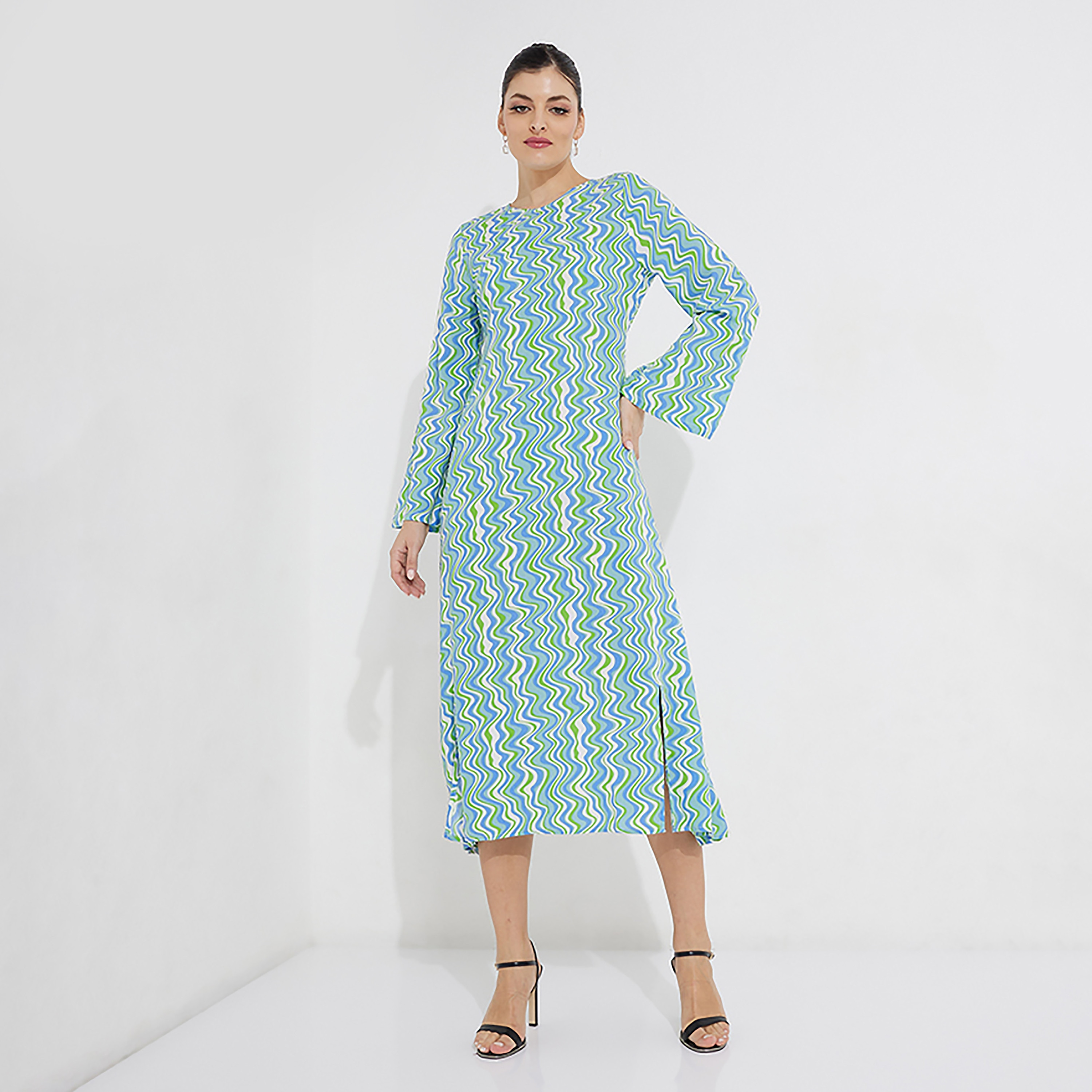 فستان ميدي ذو اى لاين بياقة دائرية مع طبعات من بيفرلي هيلز بولو كلوب-women-clothing-dresses-image-1