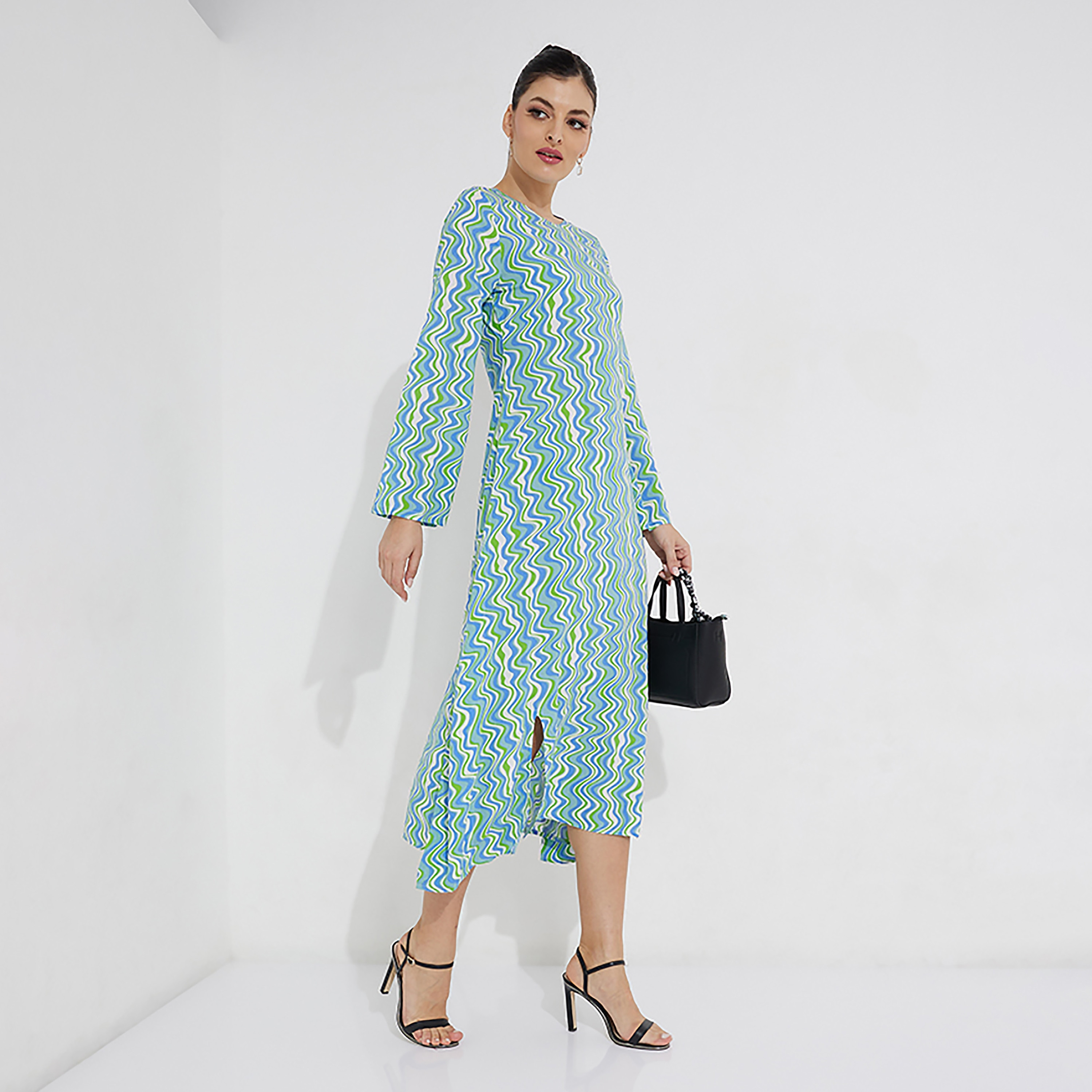 فستان ميدي ذو اى لاين بياقة دائرية مع طبعات من بيفرلي هيلز بولو كلوب-women-clothing-dresses-image-2