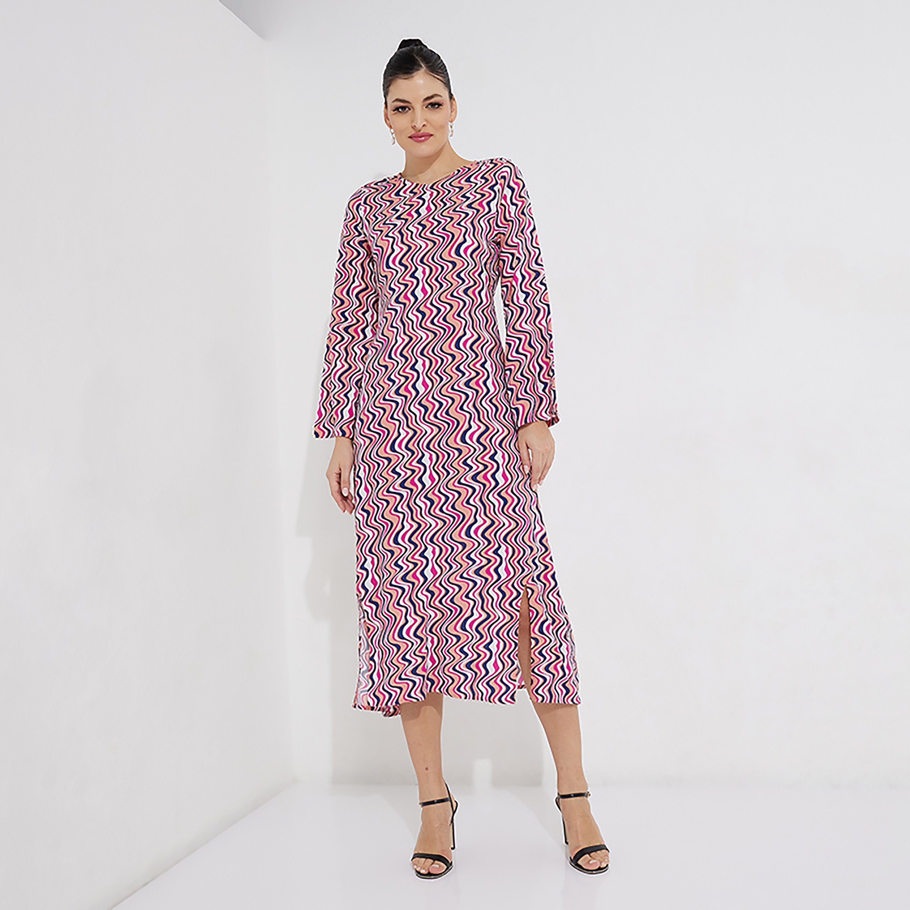 فستان ميدي ذو اى لاين بياقة دائرية مع طبعات من بيفرلي هيلز بولو كلوب-women-clothing-dresses-image-5