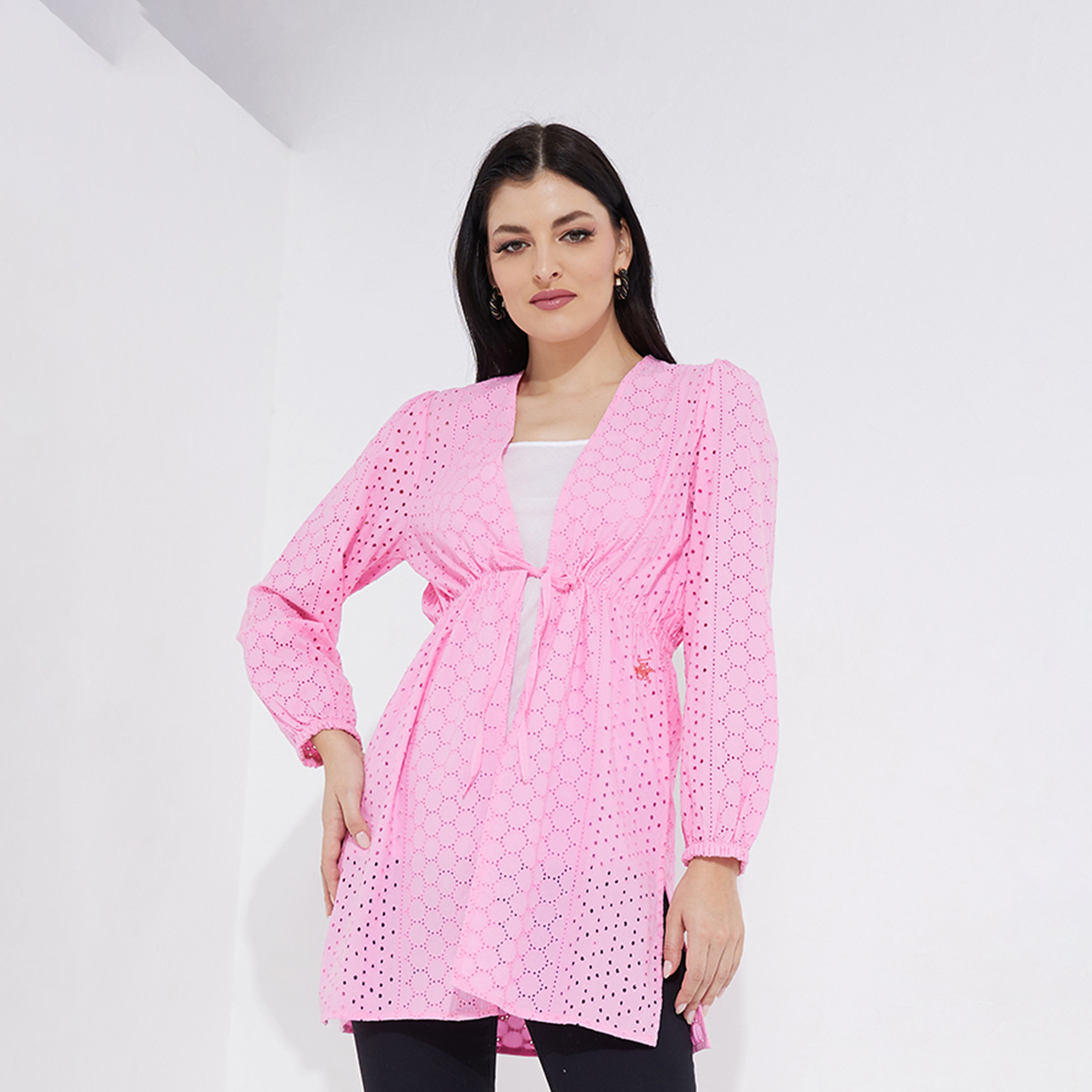 Beverly Hills Polo Club Lace V-neck Tunic Top with Puff Sleeves-women-clothing-shirtsandblouses-blouses-image-1