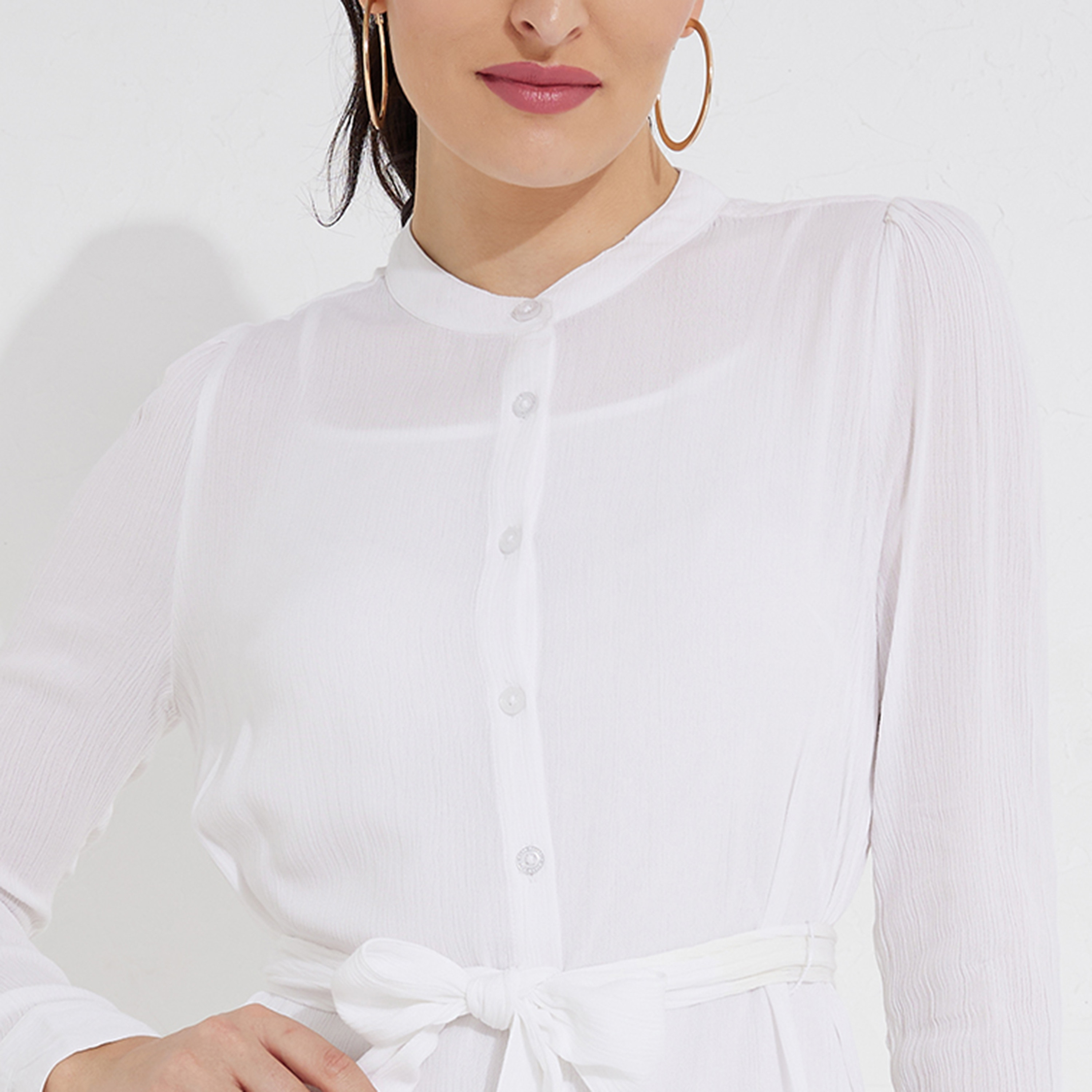 فستان قميص بطول الركبة ذو مزخرف مع رقبة ماندرين برباط أمامي من بيفرلي هيلز بولو كلوب-women-clothing-dresses-image-11