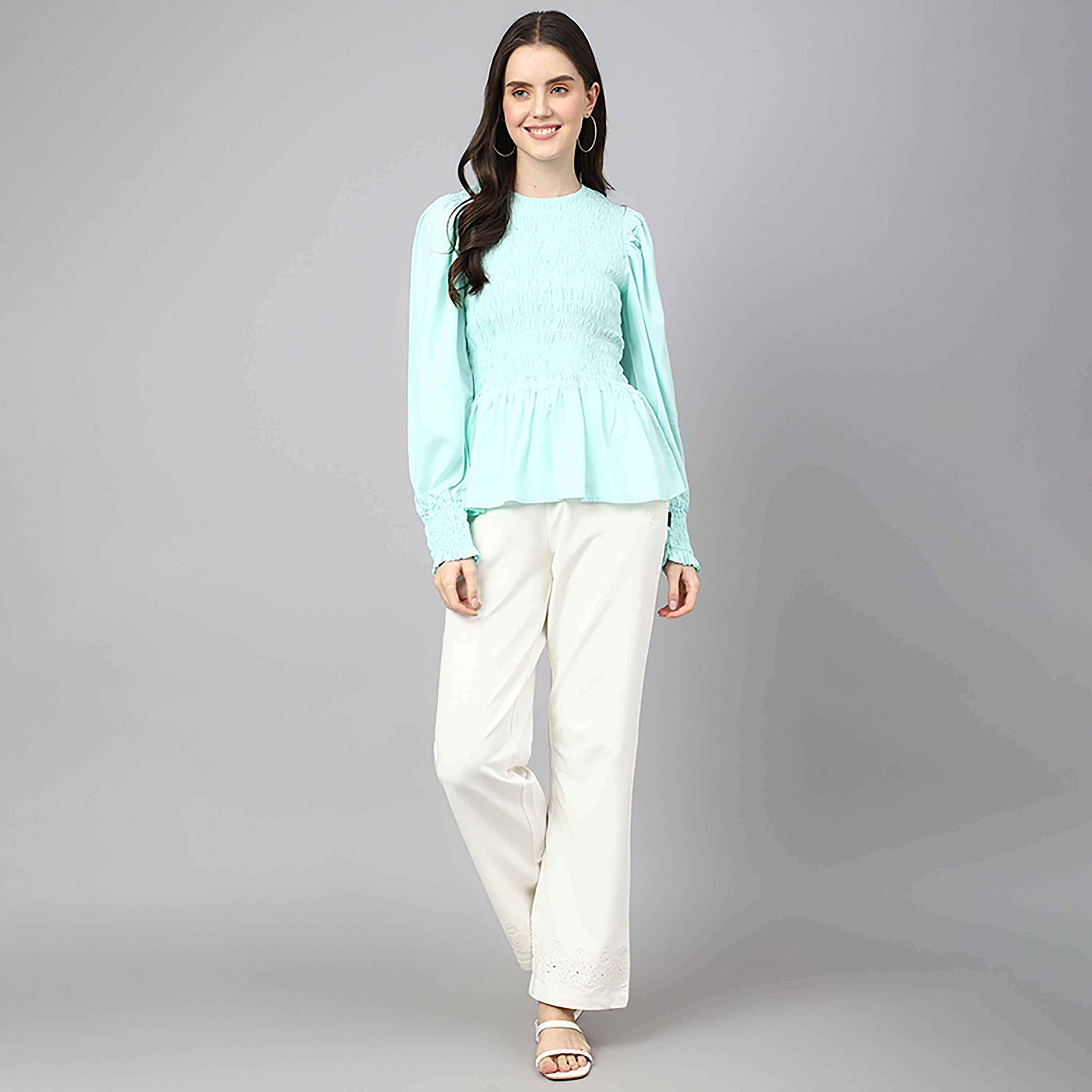 Beverly Hills Polo Club Smocked Round Neck Long Sleeves Top-women-clothing-shirtsandblouses-blouses-image-2
