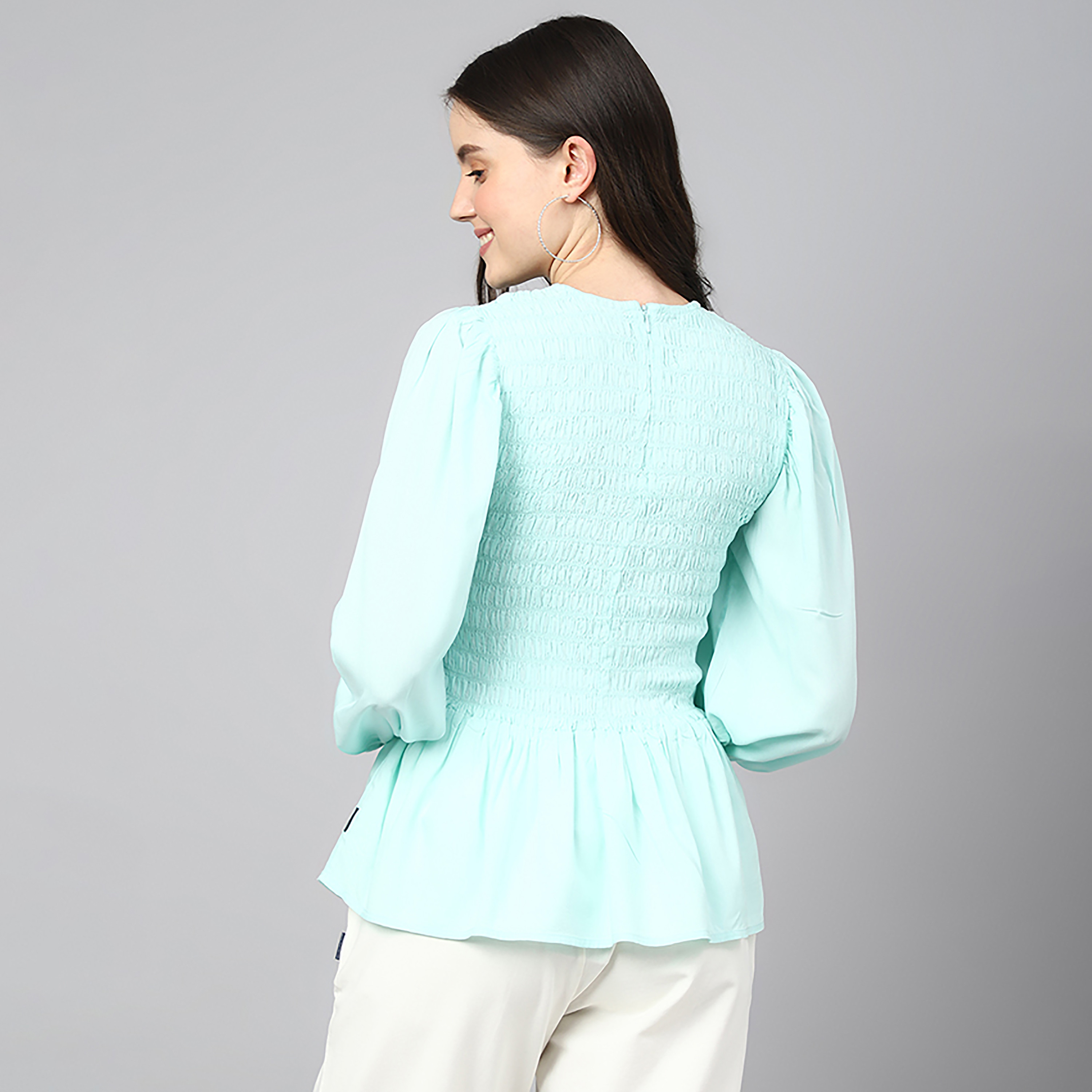 توب من بيفرلي هيلز بولو كلوب ذو سموكد بياقة دائرية وأكمام طويلة-women-clothing-shirtsandblouses-blouses-image-4