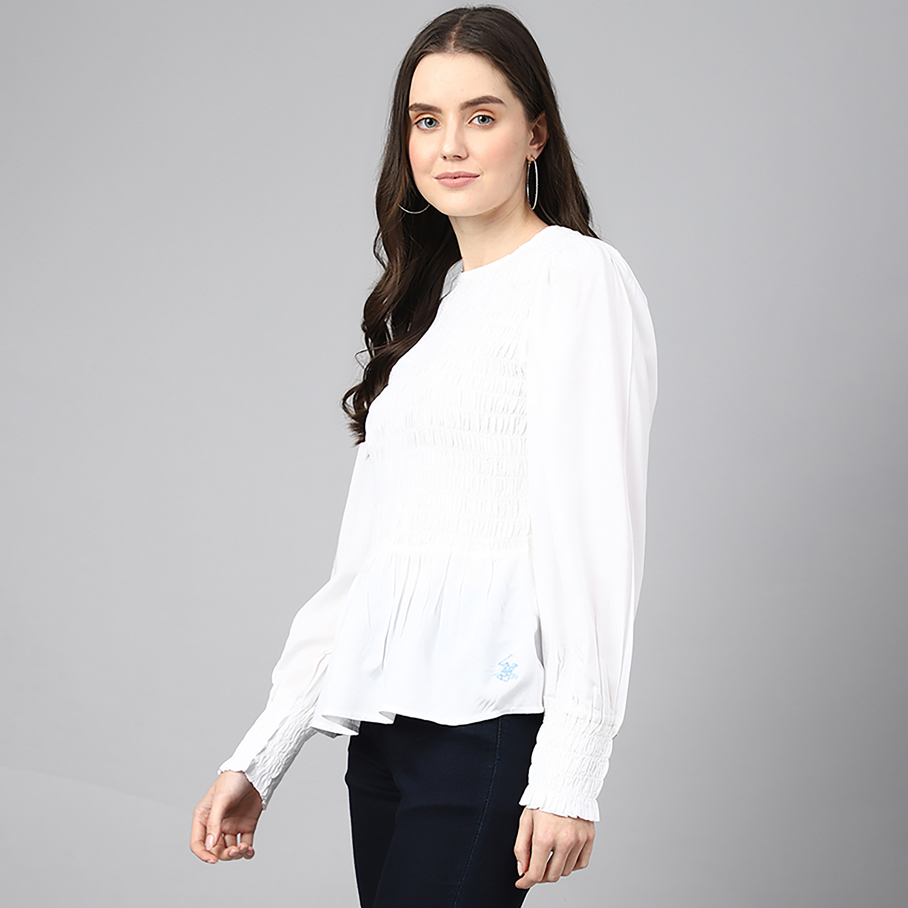 توب من بيفرلي هيلز بولو كلوب ذو سموكد بياقة دائرية وأكمام طويلة-women-clothing-shirtsandblouses-blouses-image-7