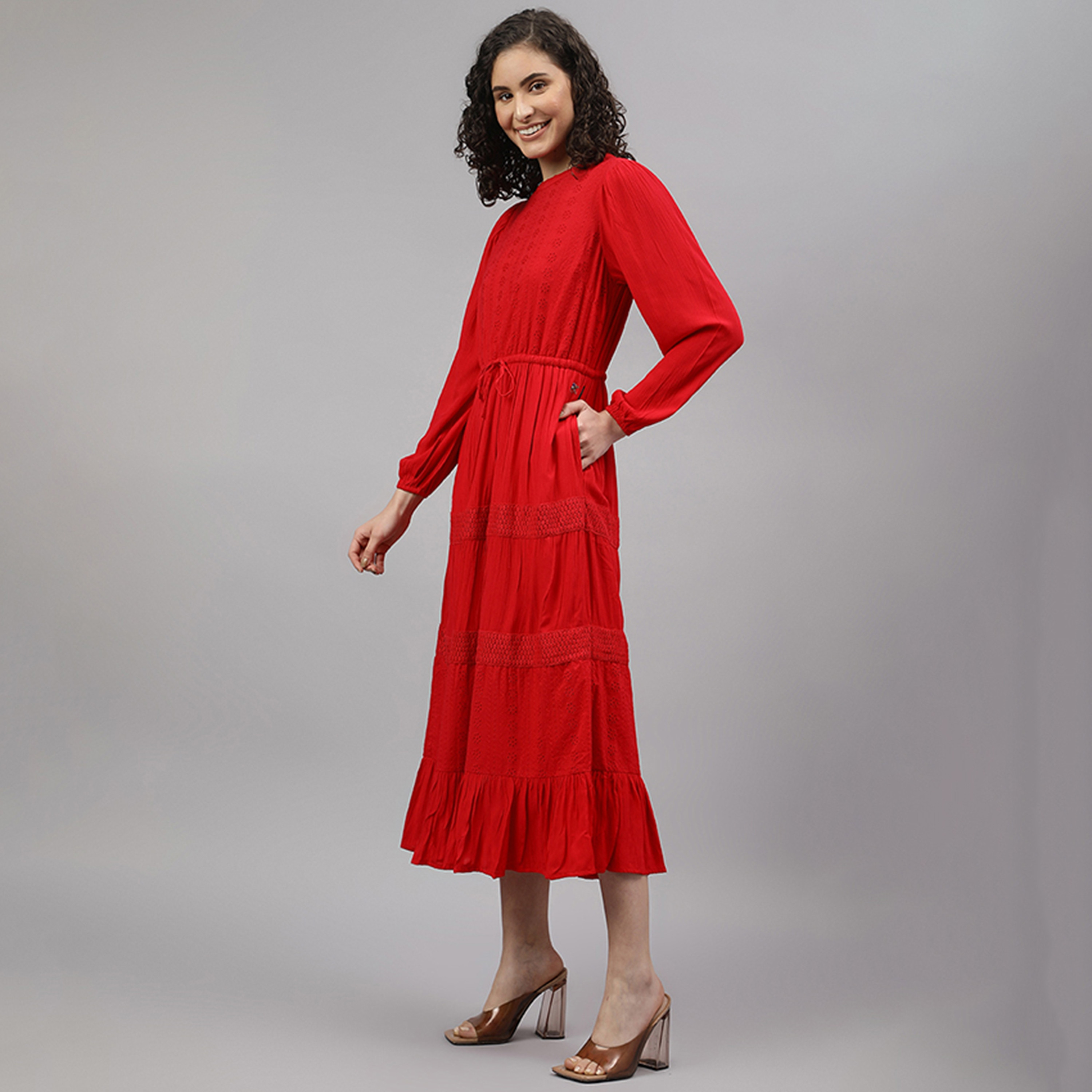 Beverly Hills Polo Club Plain Round Neck Tiered Midi Dress-women-clothing-dresses-image-2