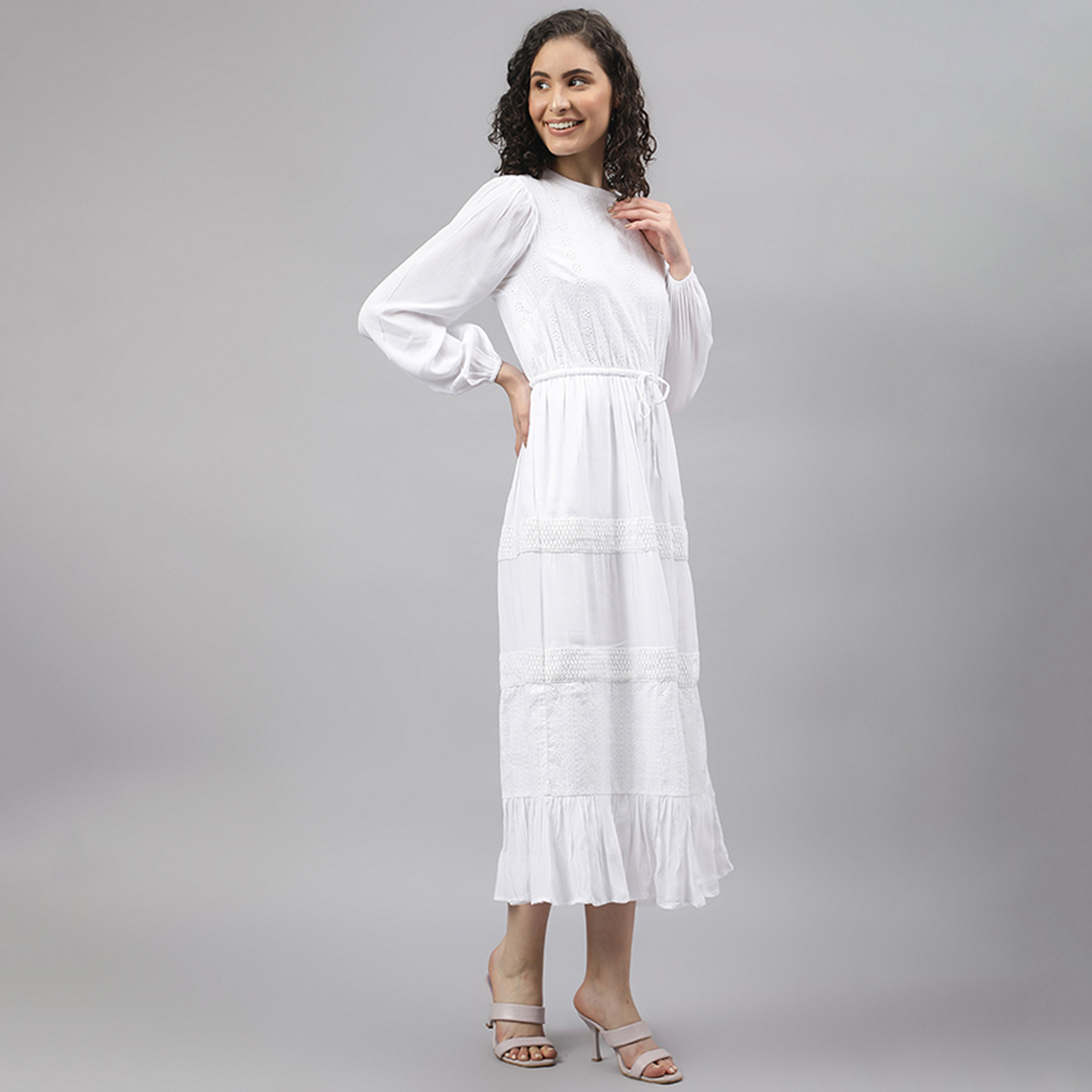 فستان ميدي بطيات بياقة دائرية سادة من بيفرلي هيلز بولو كلوب-women-clothing-dresses-image-8