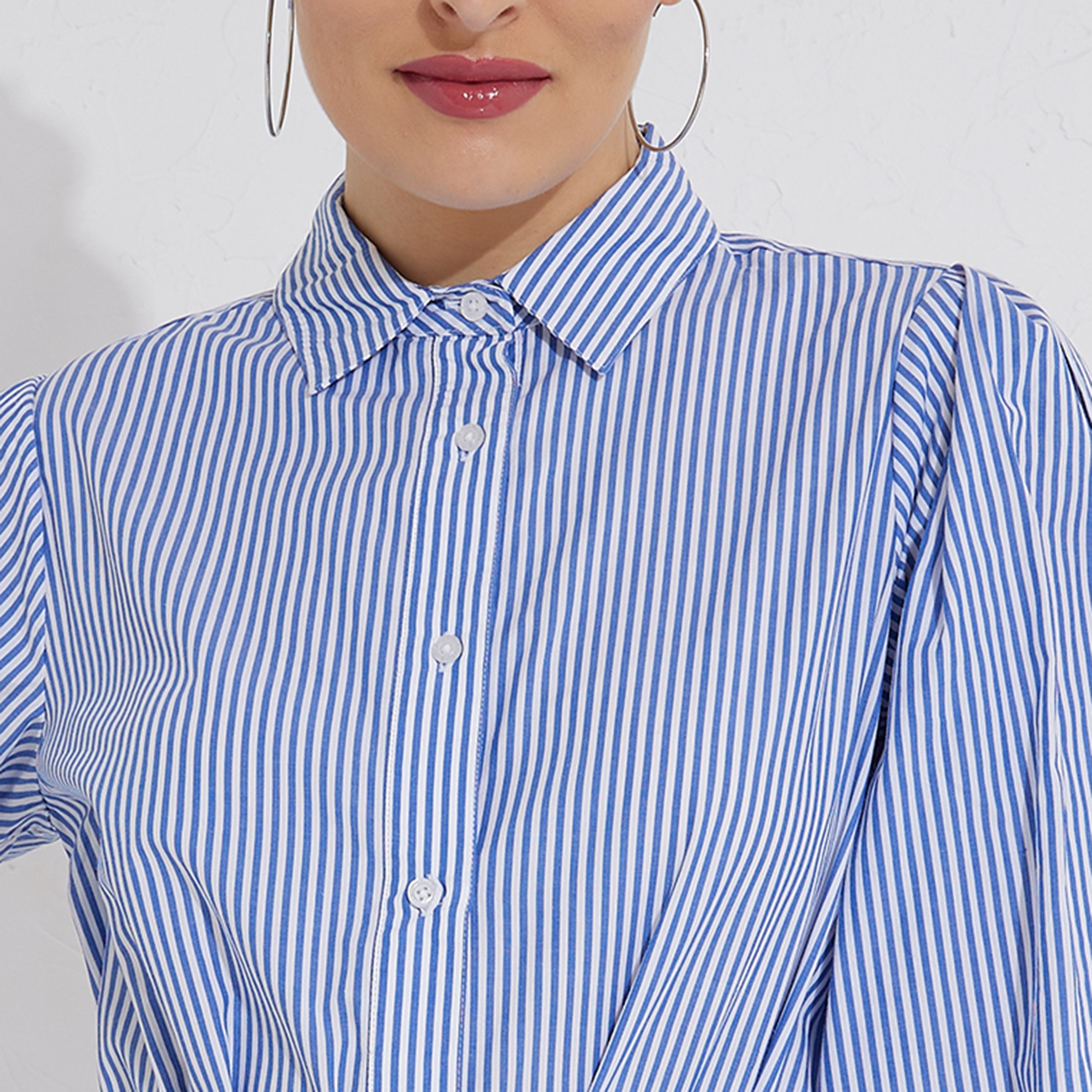 فستان قميص بطول الركبة بياقة قميص مخطط من بيفرلي هيلز بولو كلوب-women-clothing-dresses-image-3