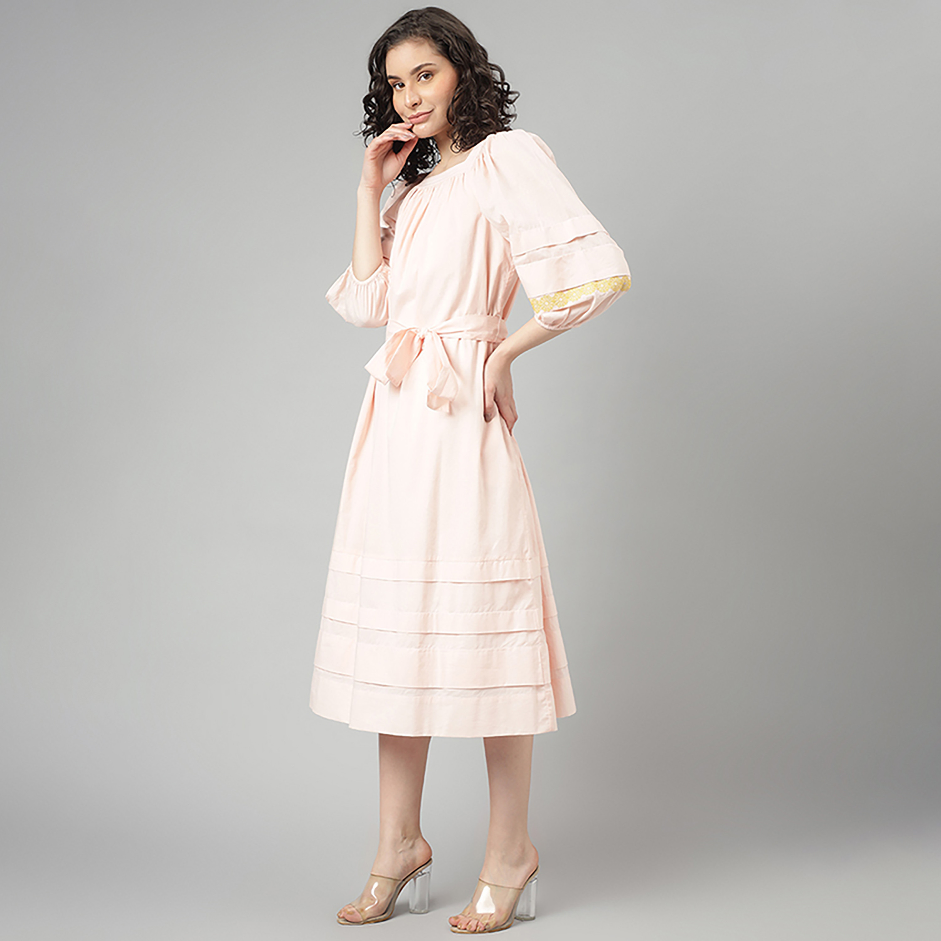 فستان بيفرلي هيلز بولو كلوب متوسط الارتفاع منسوج مطوية برقبة مربعة-women-clothing-dresses-image-2