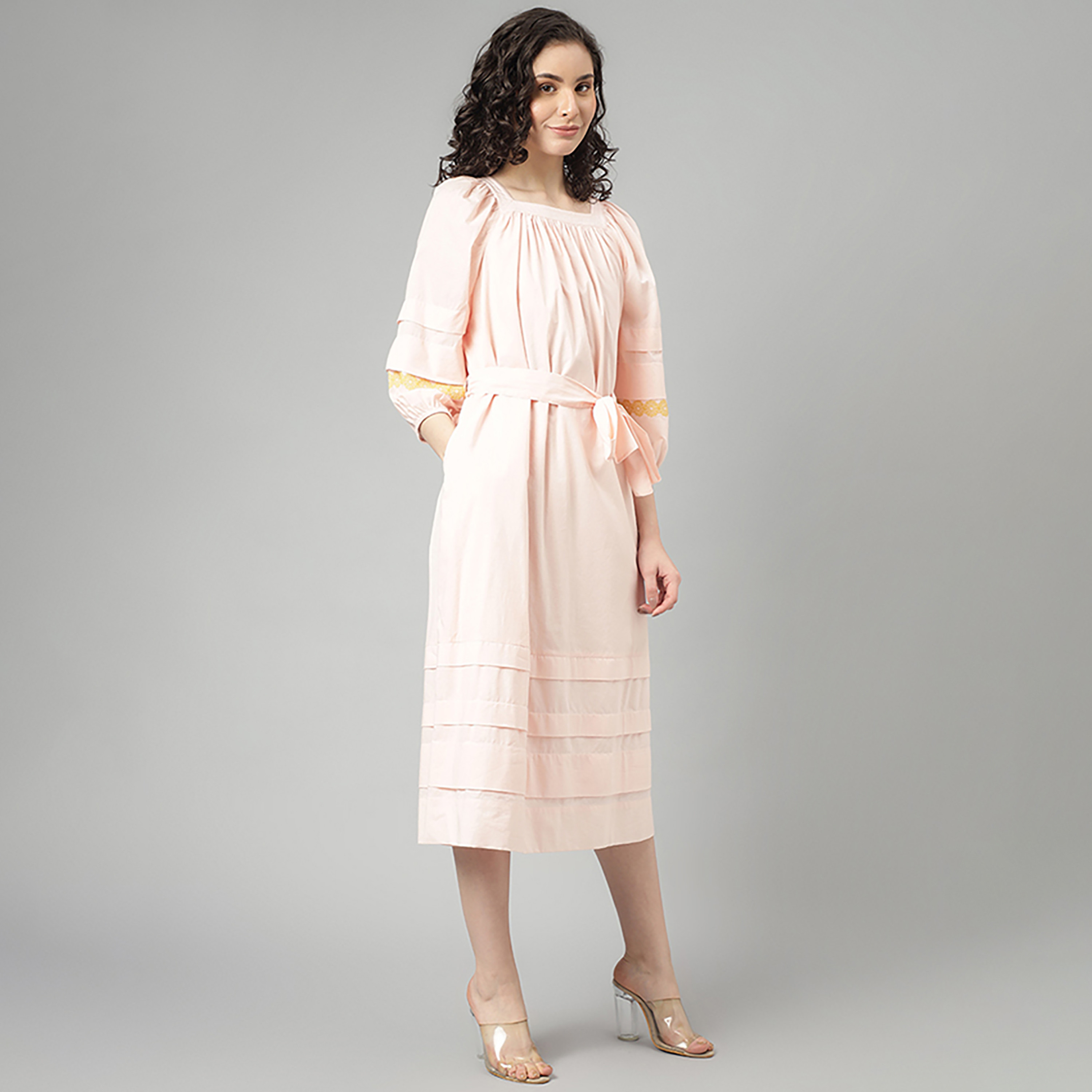 Beverly Hills Polo Club Pleated Square Neck Woven Midi Dress-women-clothing-dresses-image-3