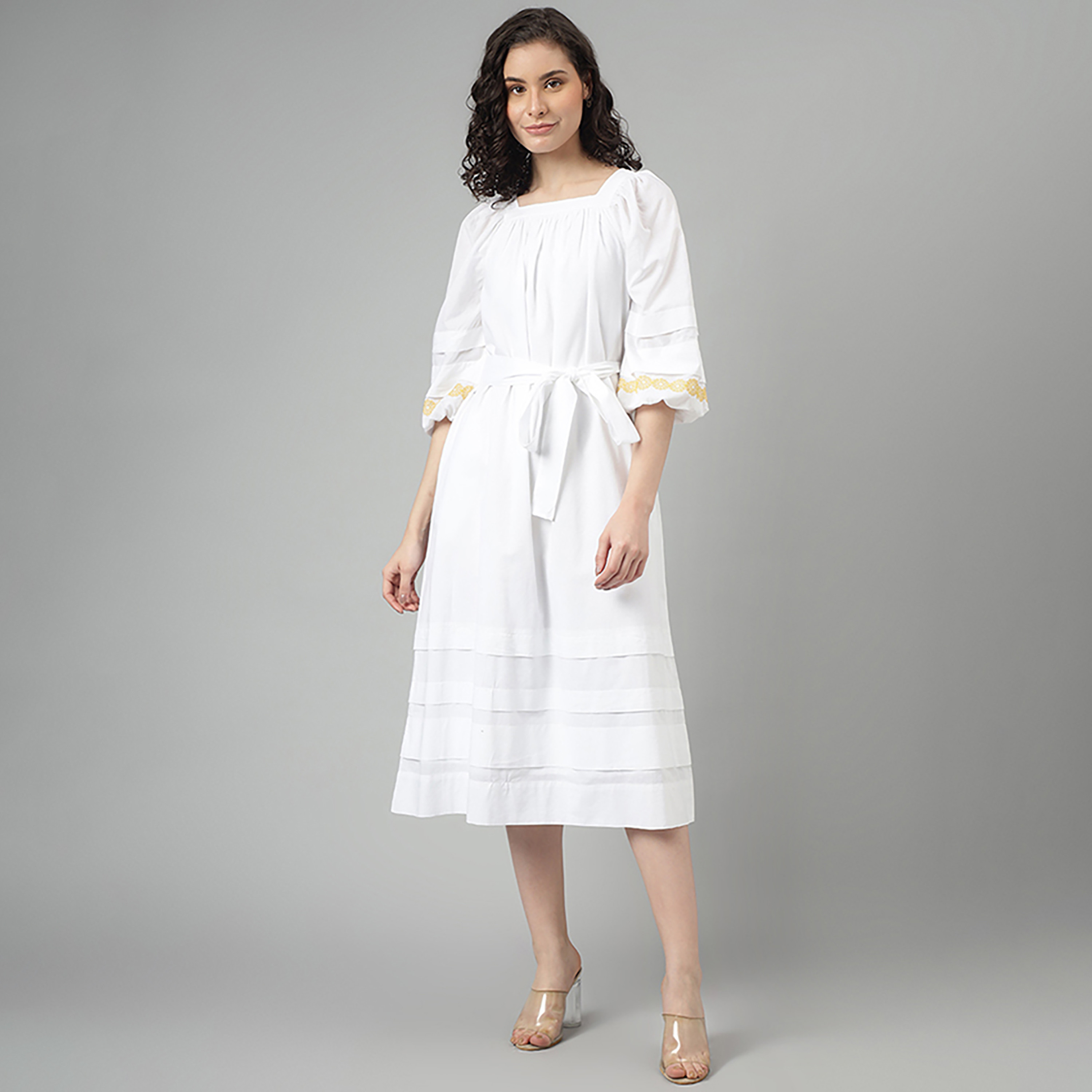 Beverly Hills Polo Club Pleated Square Neck Woven Midi Dress-women-clothing-dresses-image-1
