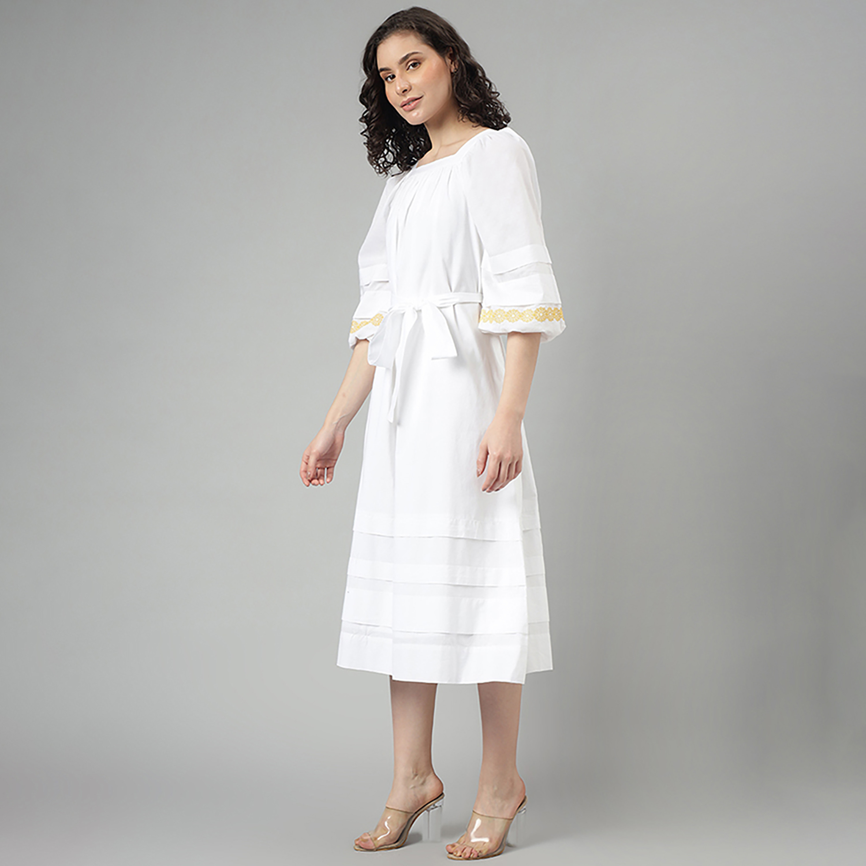Beverly Hills Polo Club Pleated Square Neck Woven Midi Dress-women-clothing-dresses-image-2