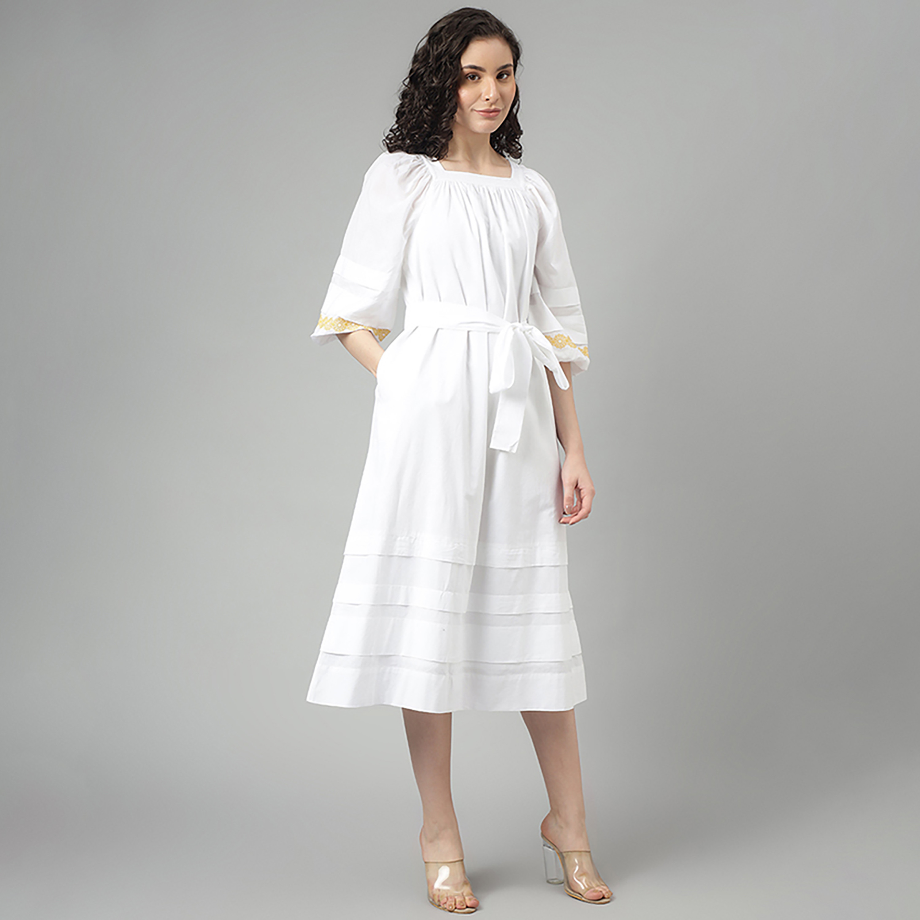 Beverly Hills Polo Club Pleated Square Neck Woven Midi Dress-women-clothing-dresses-image-3