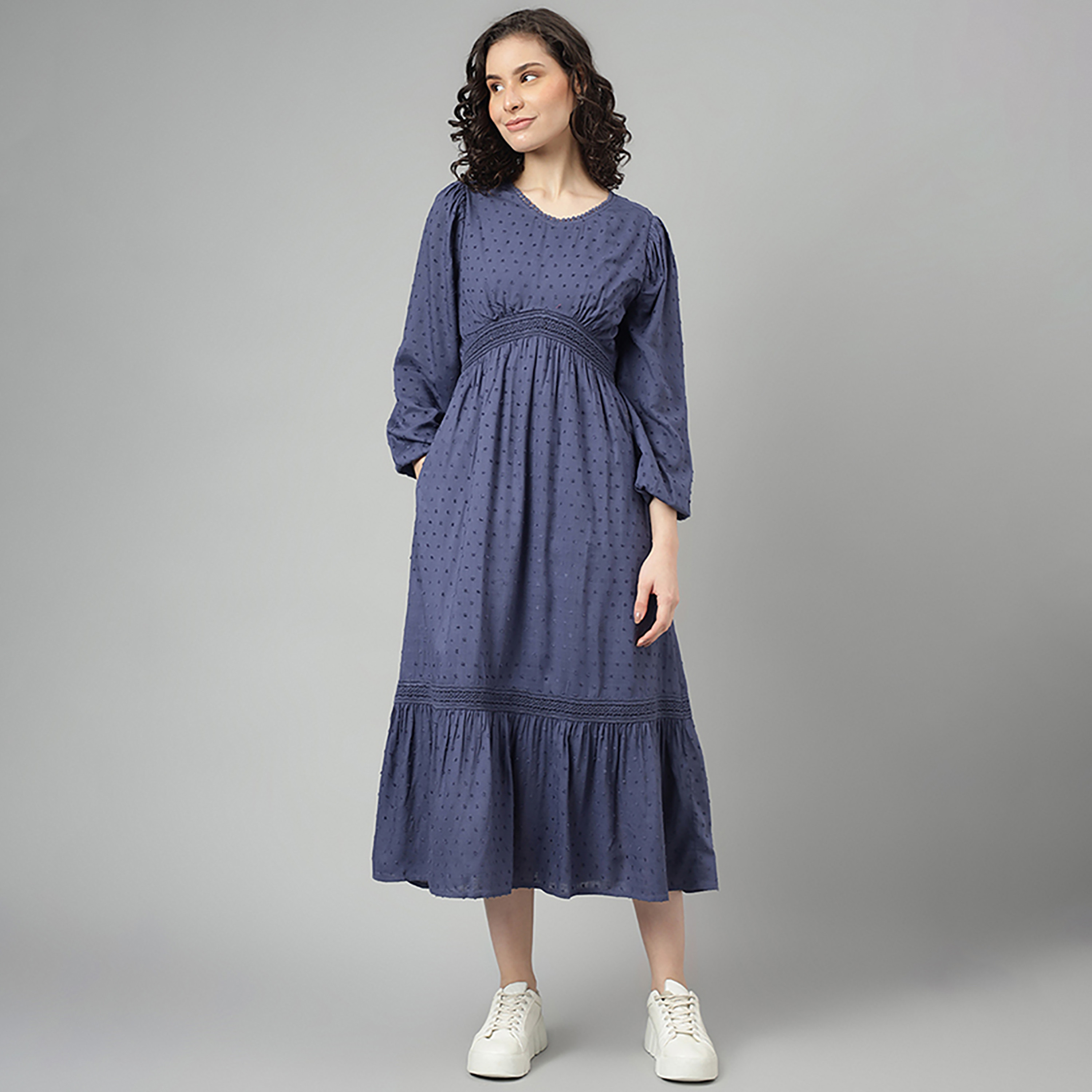 فستان بيفرلي هيلز بولو كلوب متوسط الطول بياقة دائرية وجيب جانبي-women-clothing-dresses-image-1