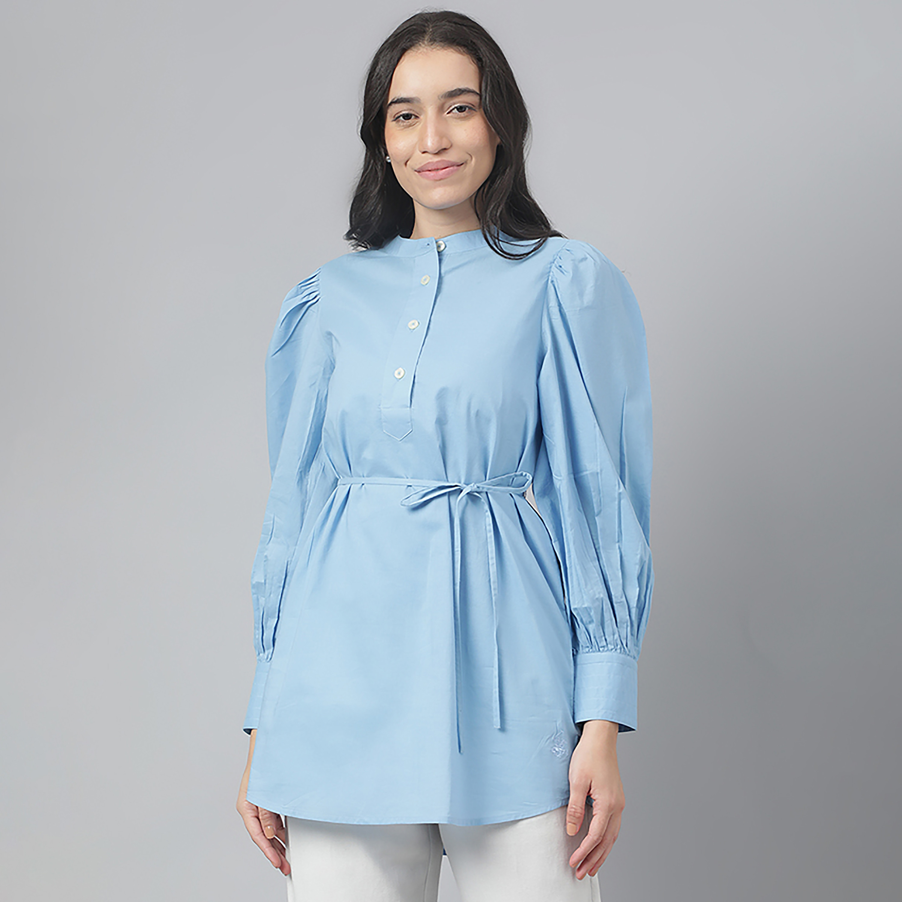 Beverly Hills Polo Club Plain Mandarin Puff Sleeves Tunic with Camisole-PROMO_CP_BHPC_101125-image-1
