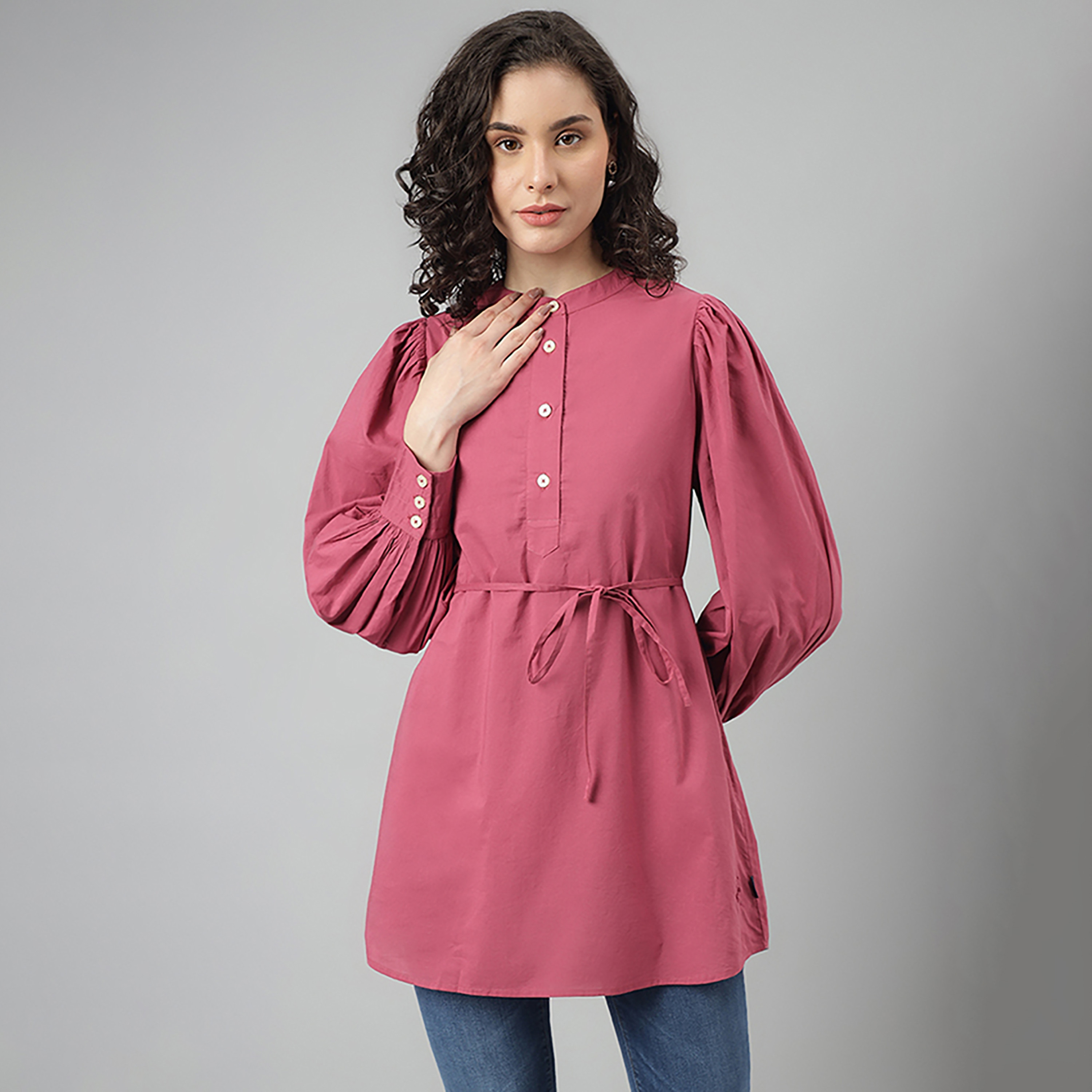 بلوزة سادة من بيفرلي هيلز بولو كلوب بتصميم ماندرارين وأكمام منفوخة مع الكاميزول-women-clothing-shirtsandblouses-blouses-image-5