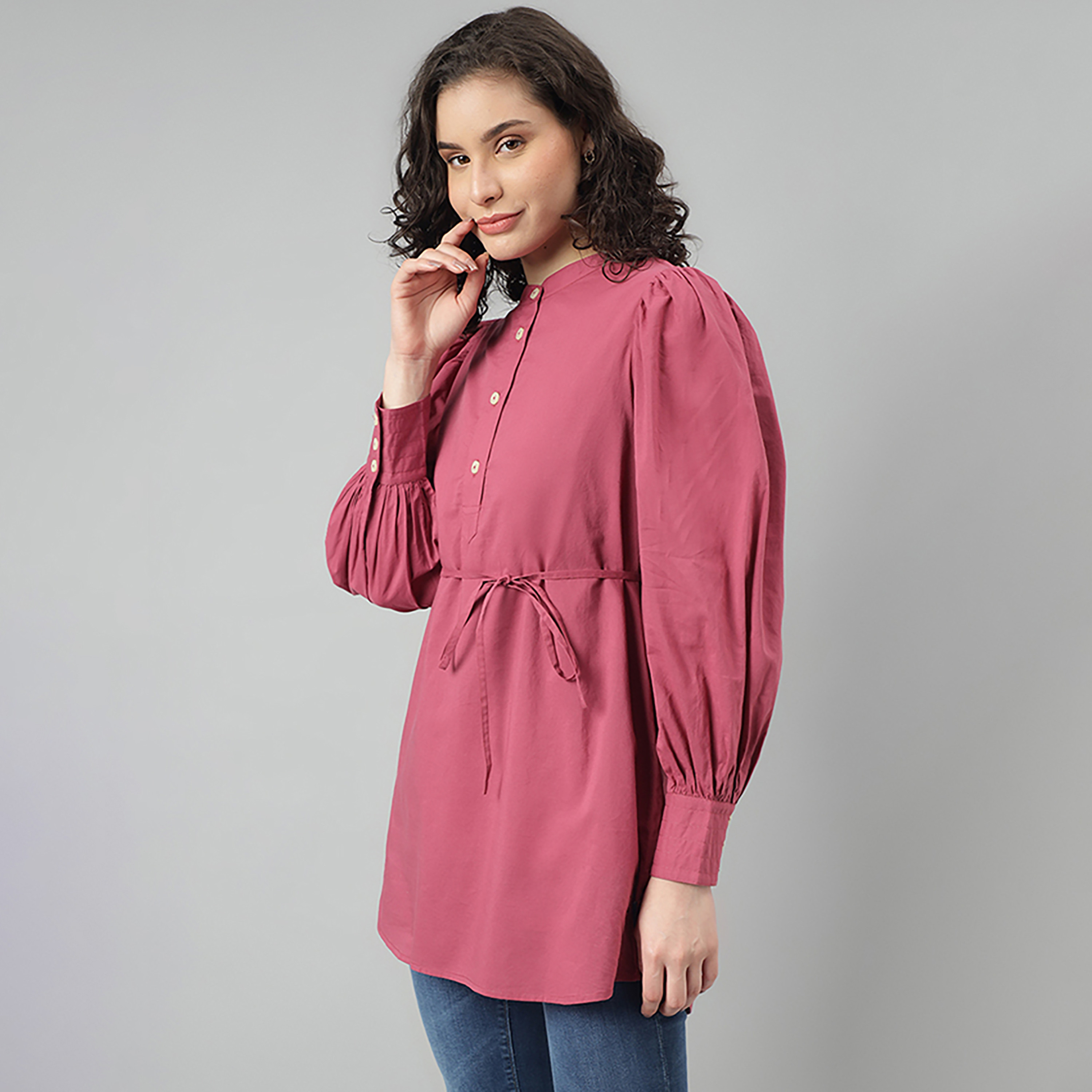 بلوزة سادة من بيفرلي هيلز بولو كلوب بتصميم ماندرارين وأكمام منفوخة مع الكاميزول-women-clothing-shirtsandblouses-blouses-image-6