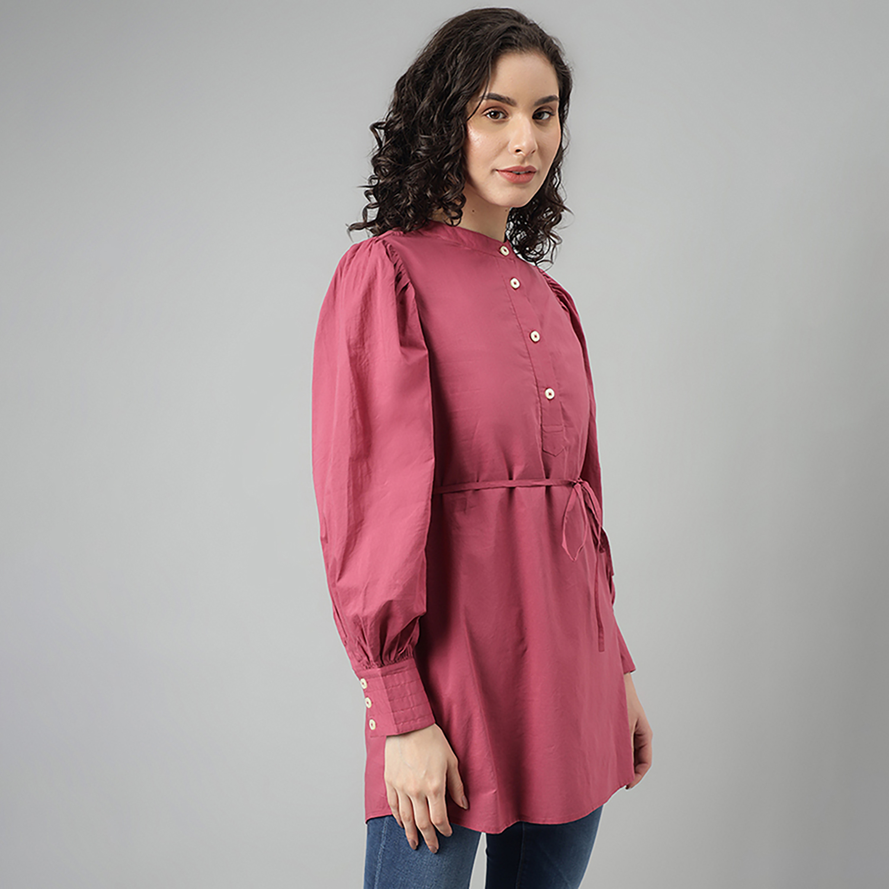 بلوزة سادة من بيفرلي هيلز بولو كلوب بتصميم ماندرارين وأكمام منفوخة مع الكاميزول-women-clothing-shirtsandblouses-blouses-image-7