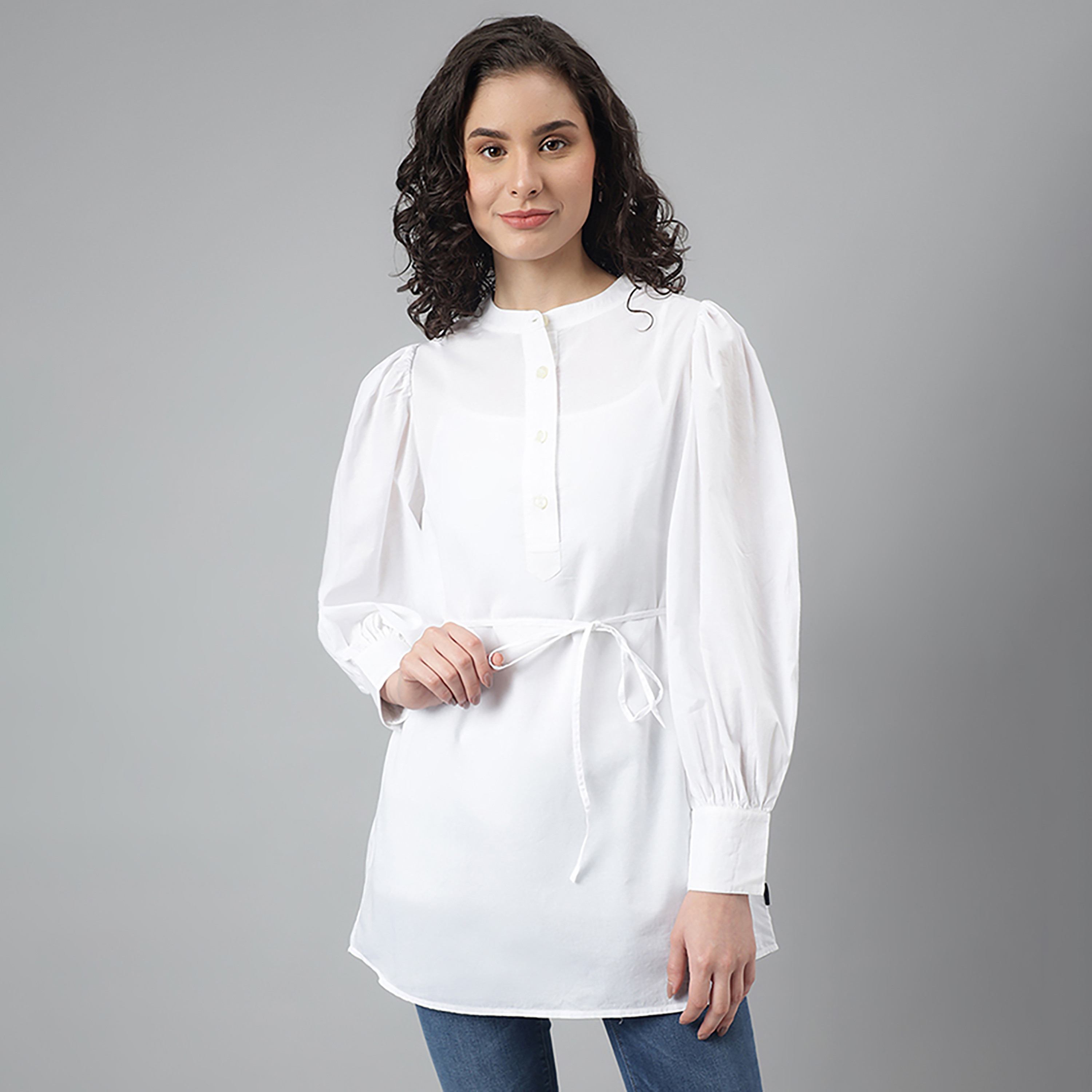 بلوزة سادة من بيفرلي هيلز بولو كلوب بتصميم ماندرارين وأكمام منفوخة مع الكاميزول-women-clothing-shirtsandblouses-blouses-image-9