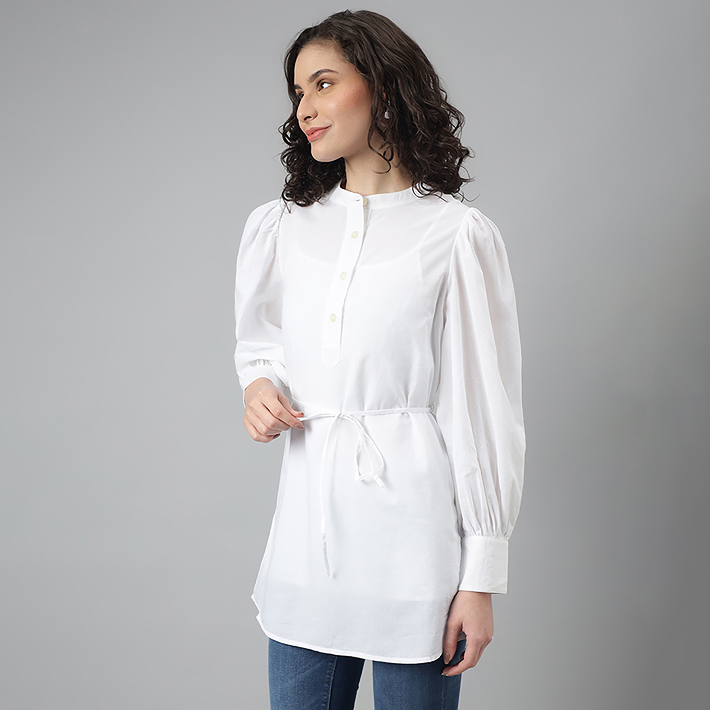 بلوزة سادة من بيفرلي هيلز بولو كلوب بتصميم ماندرارين وأكمام منفوخة مع الكاميزول-women-clothing-shirtsandblouses-blouses-image-10