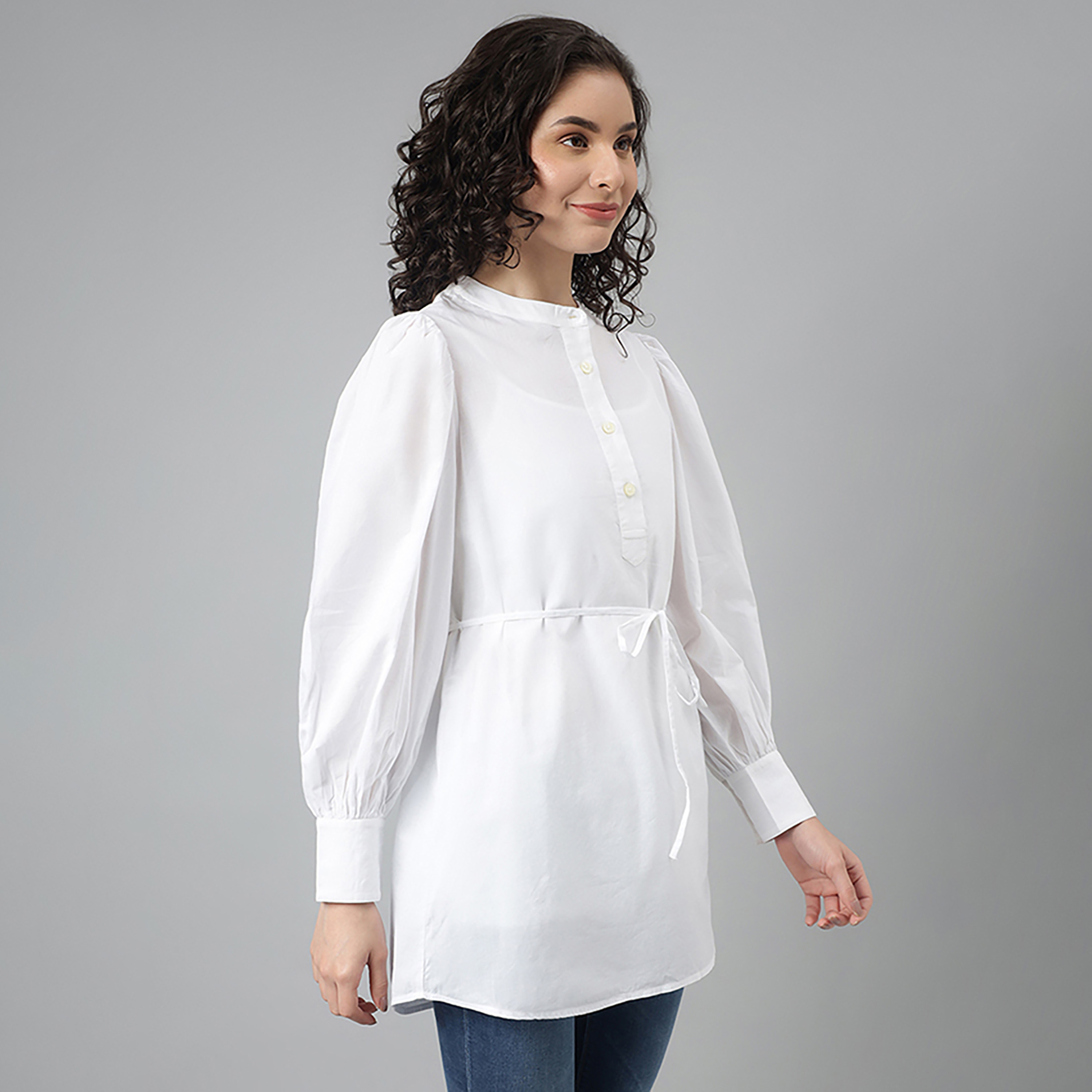 بلوزة سادة من بيفرلي هيلز بولو كلوب بتصميم ماندرارين وأكمام منفوخة مع الكاميزول-women-clothing-shirtsandblouses-blouses-image-11