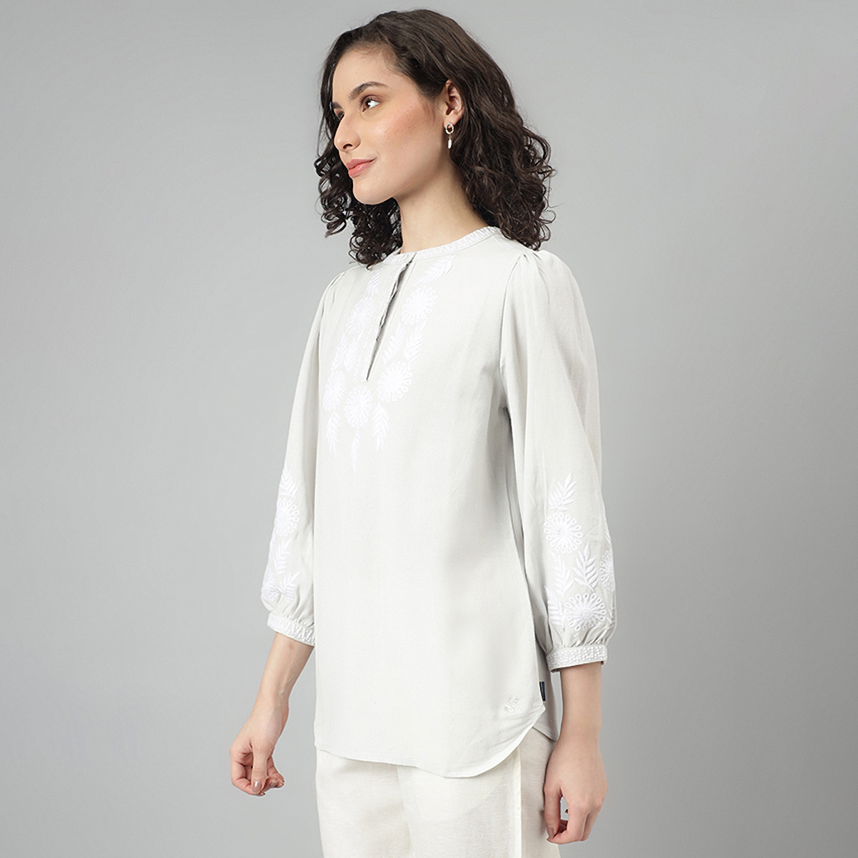 Beverly Hills Polo Club Embroidery Mandarin Neck Three-Quarter Sleeves Top-women-clothing-shirtsandblouses-blouses-image-6