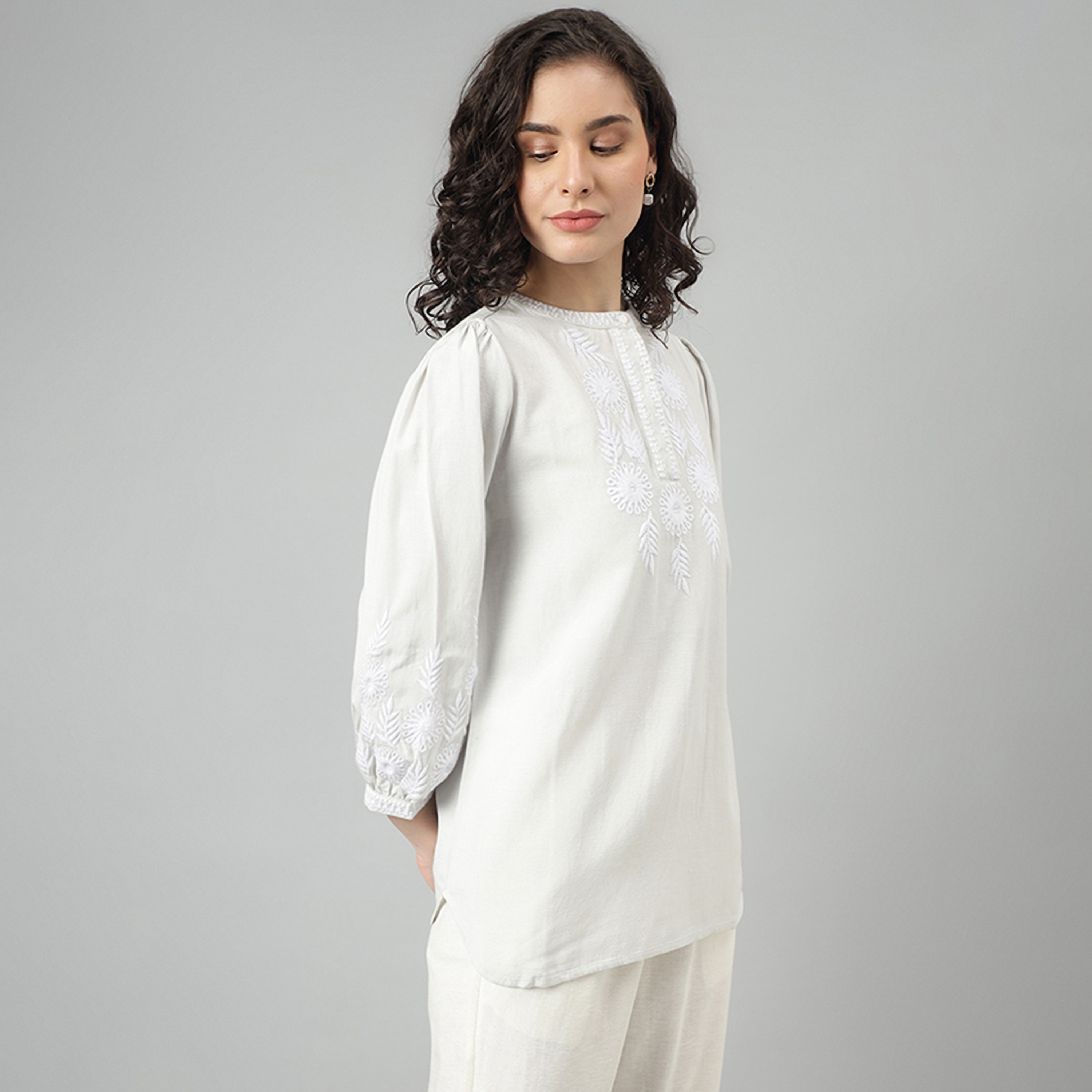 Beverly Hills Polo Club Embroidery Mandarin Neck Three-Quarter Sleeves Top-women-clothing-shirtsandblouses-blouses-image-7