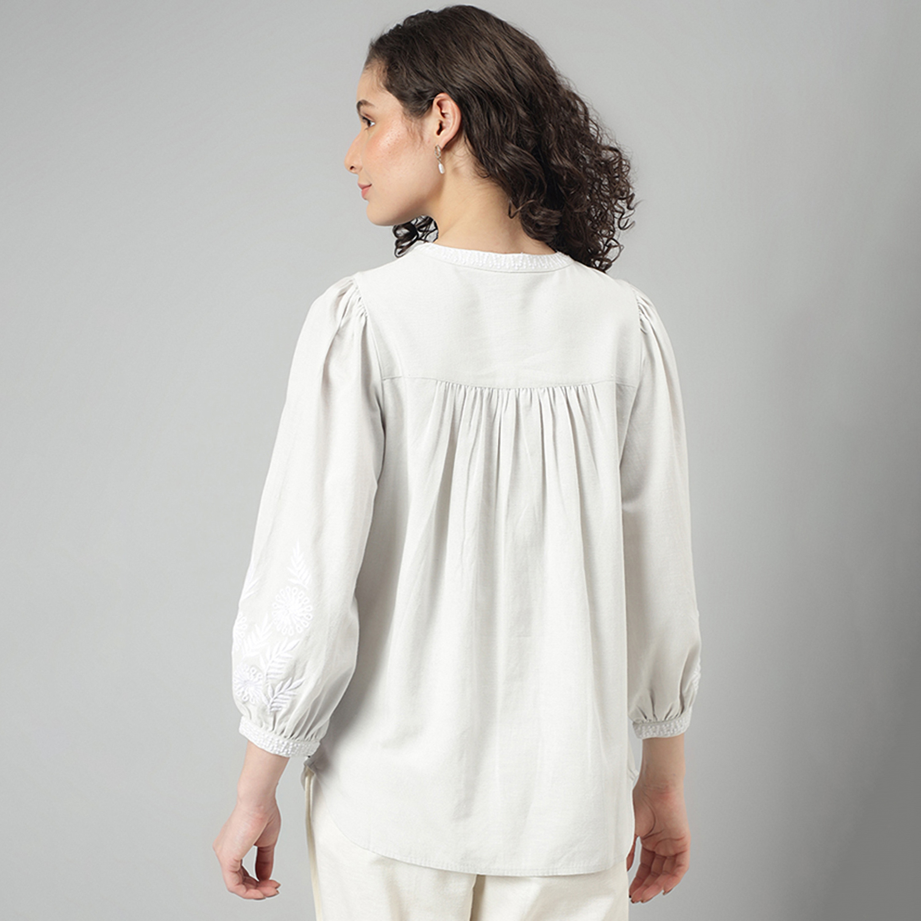 Beverly Hills Polo Club Embroidery Mandarin Neck Three-Quarter Sleeves Top-women-clothing-shirtsandblouses-blouses-image-8