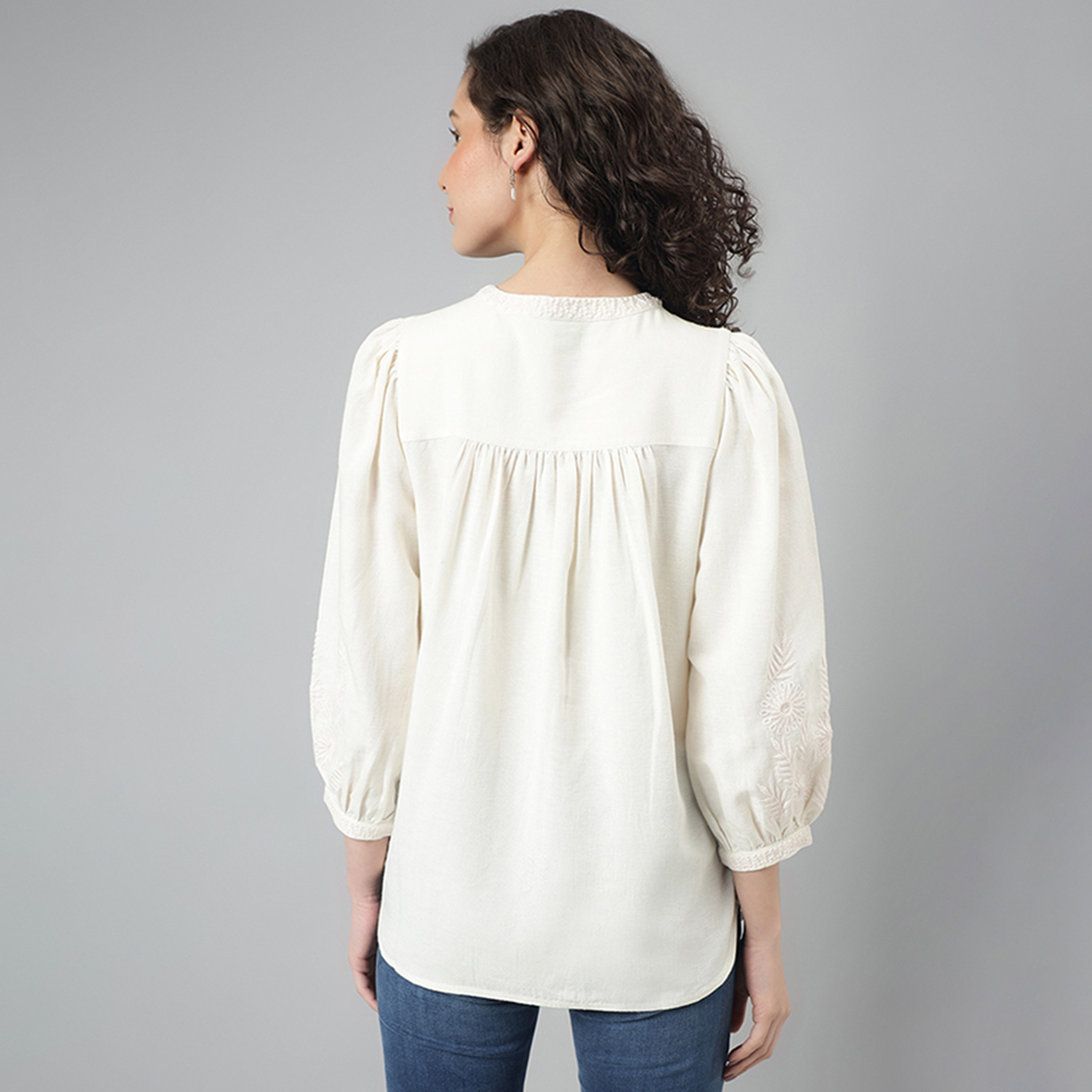 Beverly Hills Polo Club Embroidery Mandarin Neck Three-Quarter Sleeves Top-women-clothing-shirtsandblouses-blouses-image-4