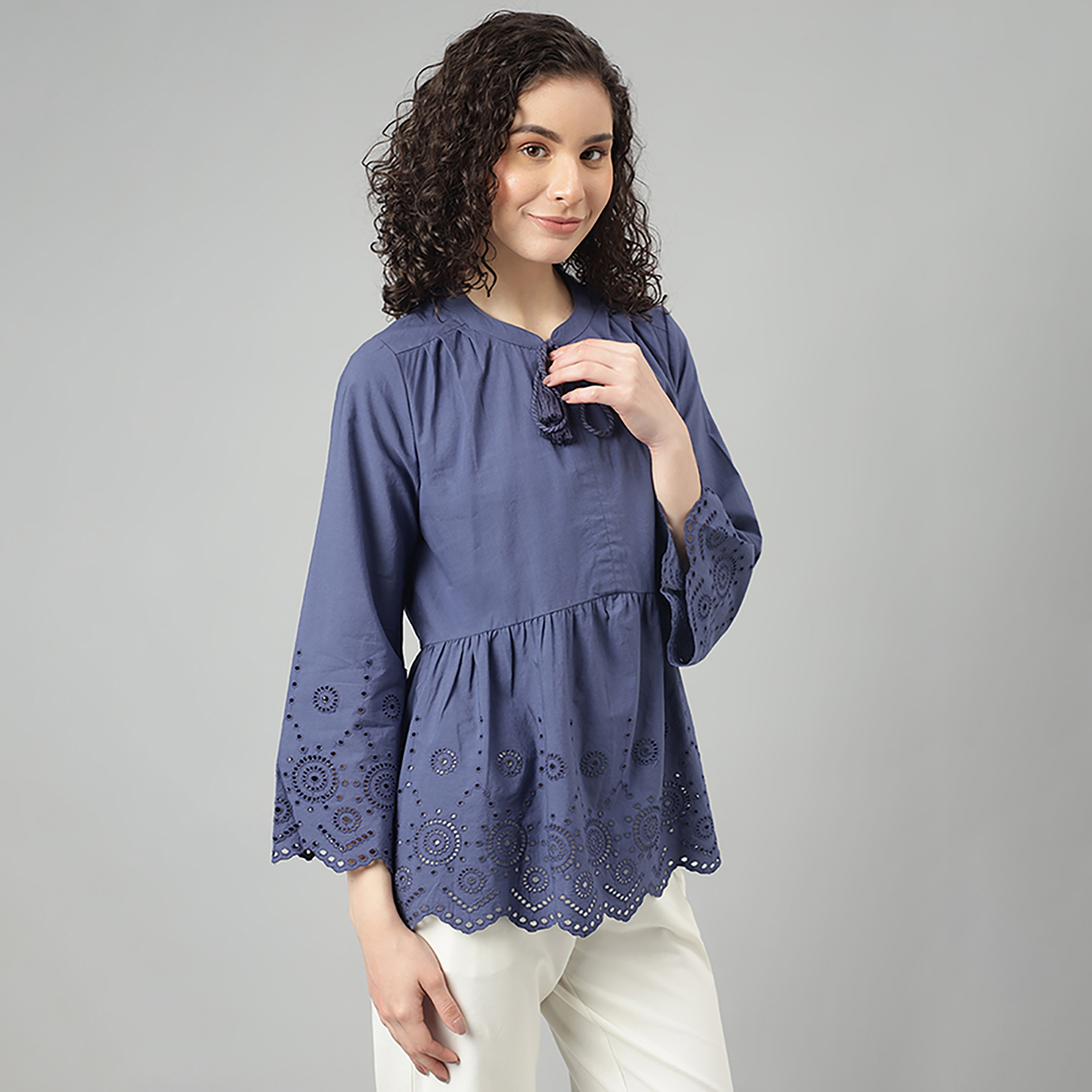Beverly Hills Polo Club Embroidered Mandarin Three-Quarter Sleeves Tunic-women-clothing-shirtsandblouses-blouses-image-3