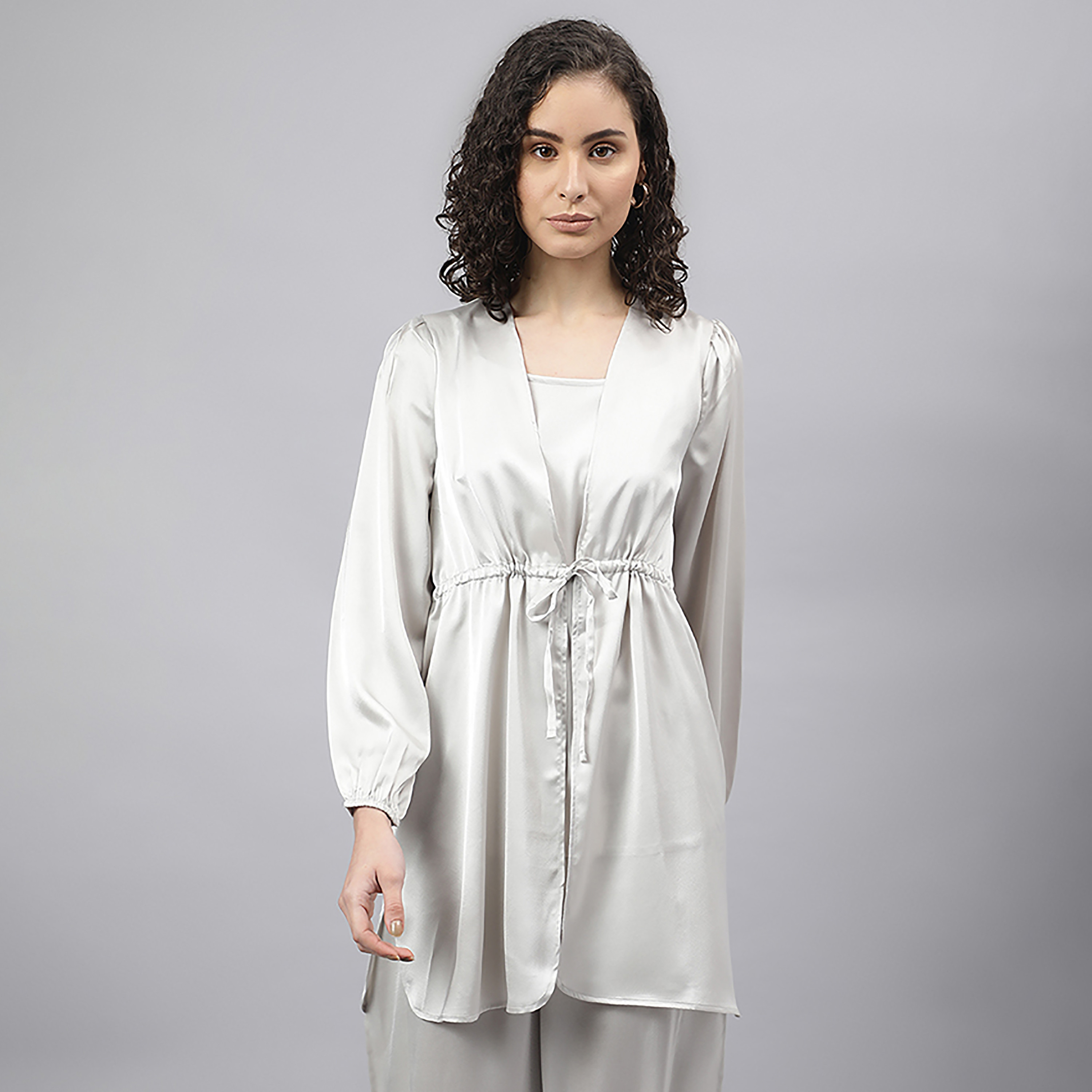Beverly Hills Polo Club Plain V-Neck Puff Sleeves Tie Front Tunic with Camisole-women-clothing-shirtsandblouses-blouses-image-1