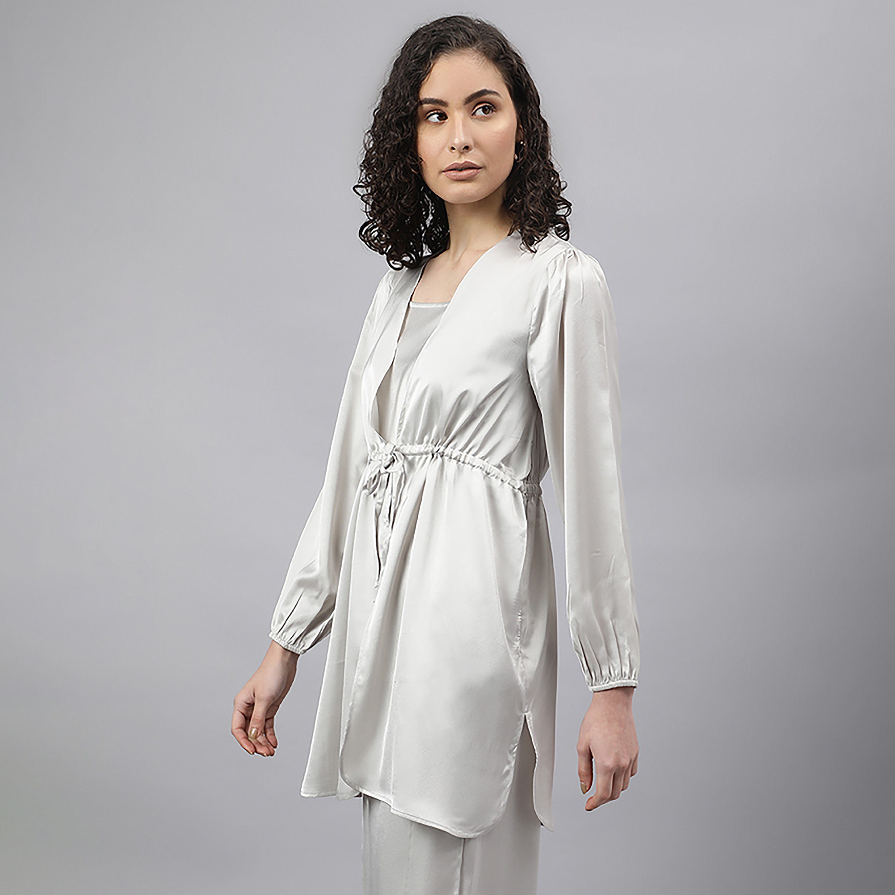 Beverly Hills Polo Club Plain V-Neck Puff Sleeves Tie Front Tunic with Camisole-women-clothing-shirtsandblouses-blouses-image-2