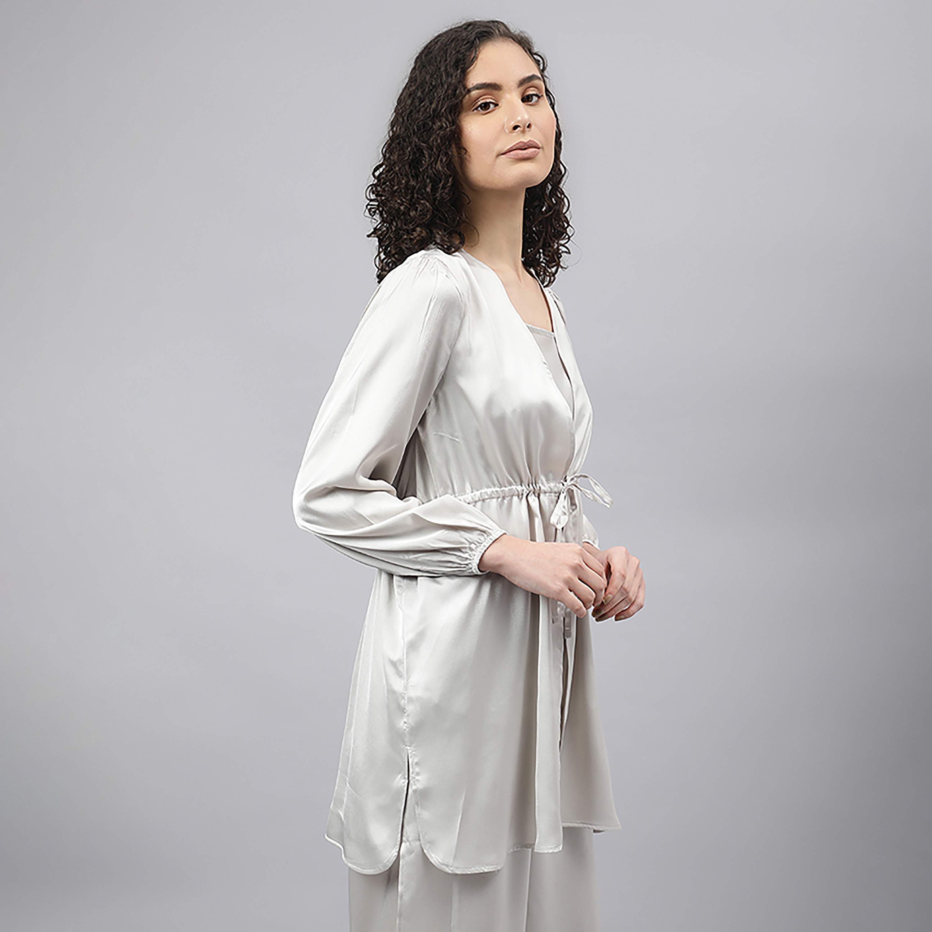 Beverly Hills Polo Club Plain V-Neck Puff Sleeves Tie Front Tunic with Camisole-women-clothing-shirtsandblouses-blouses-image-3